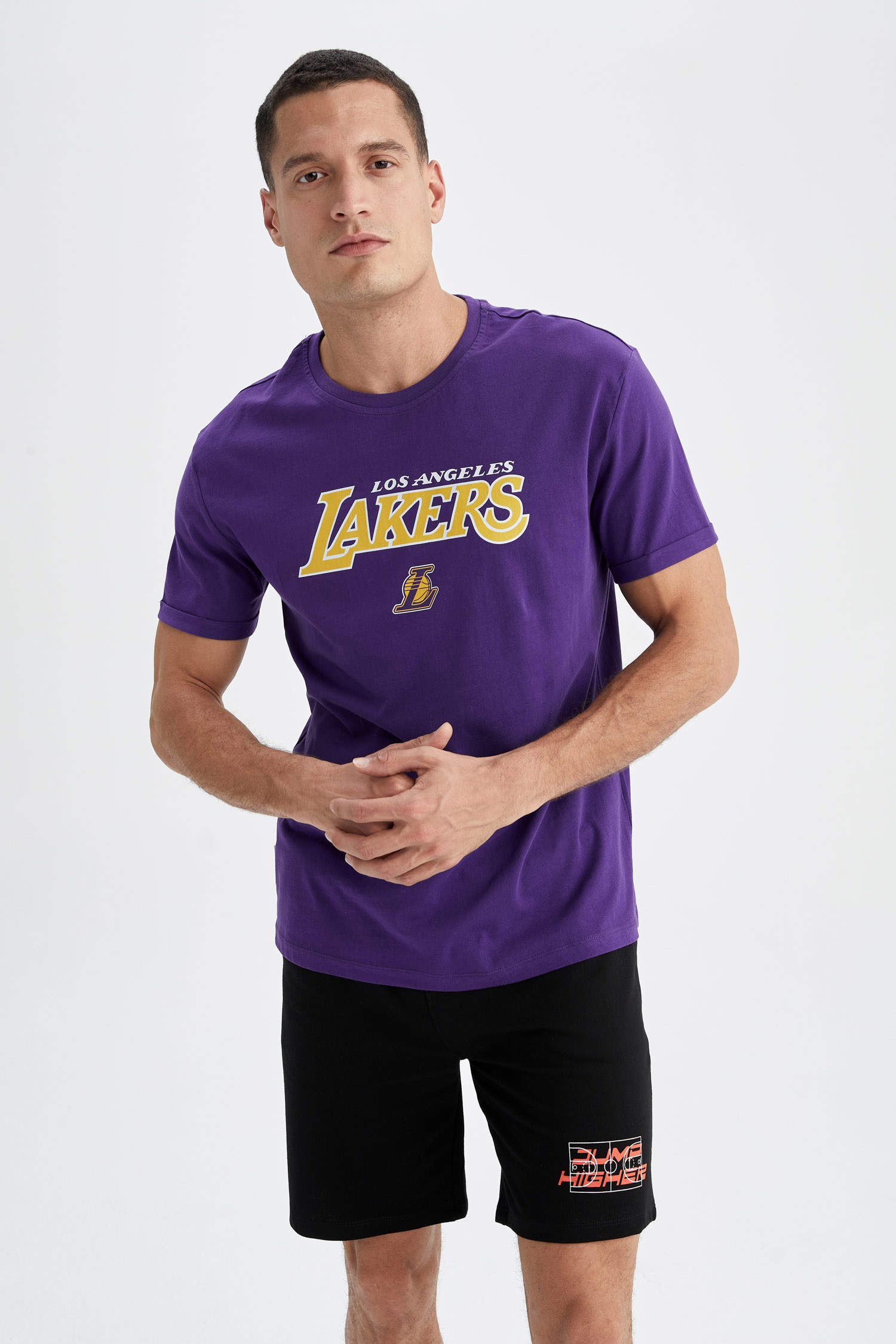 Mor Erkek DeFactoFit NBA Los Angeles Lakers Standart Fit Kapüşonlu