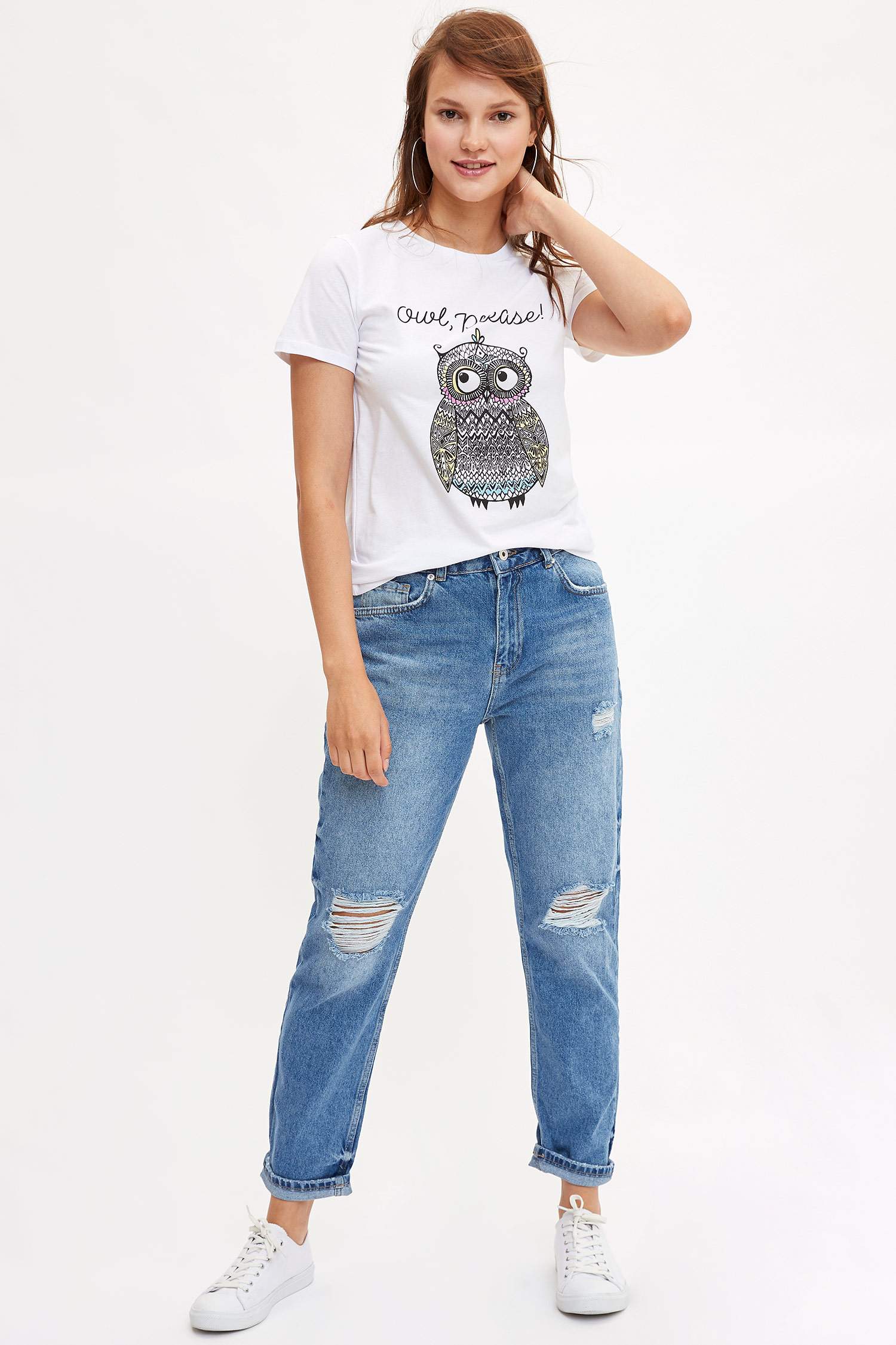 Defacto Baykuş Baskılı T-shirt. 2