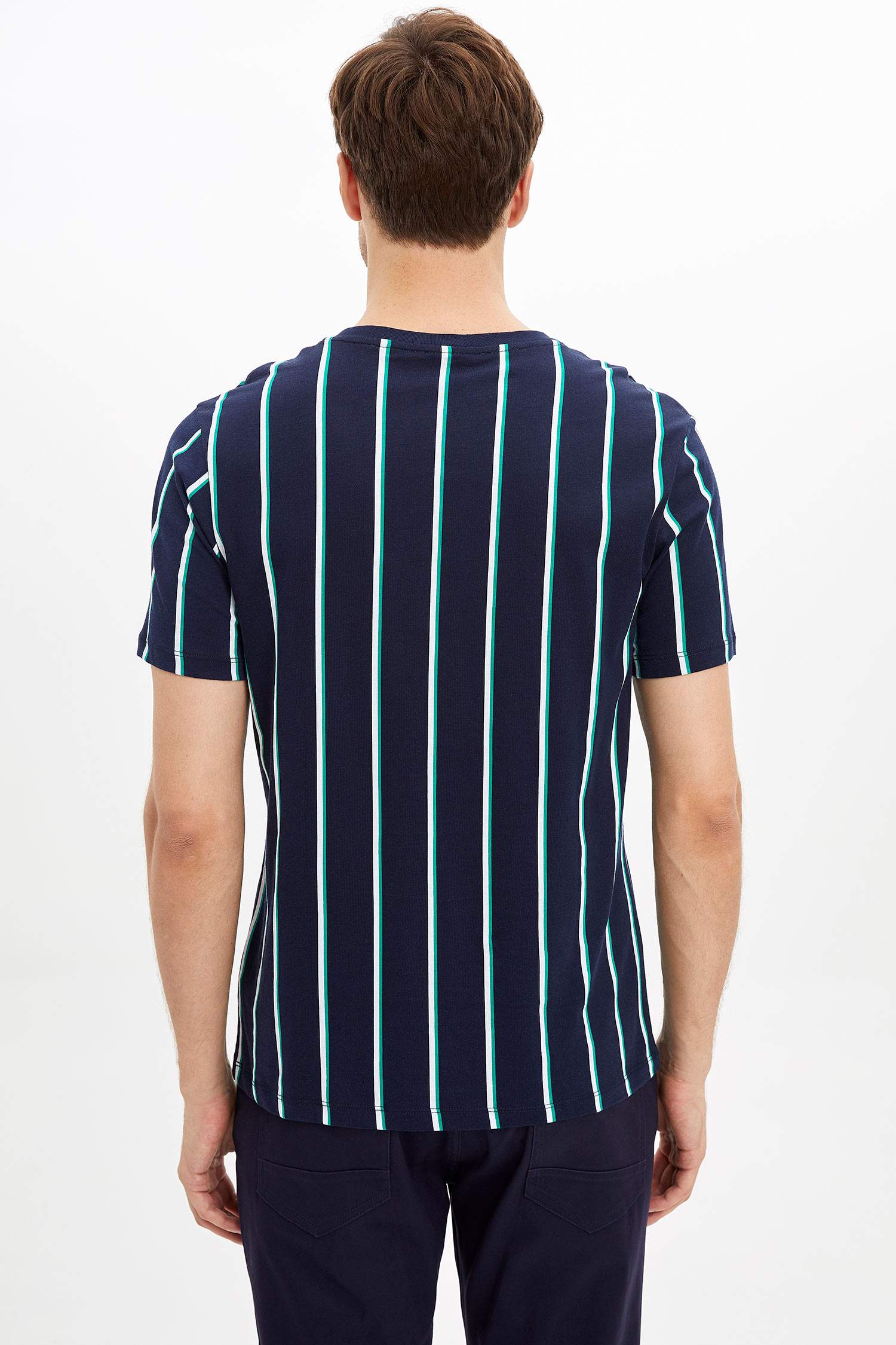 Defacto Çizgili Kısa Kollu T-shirt. 5