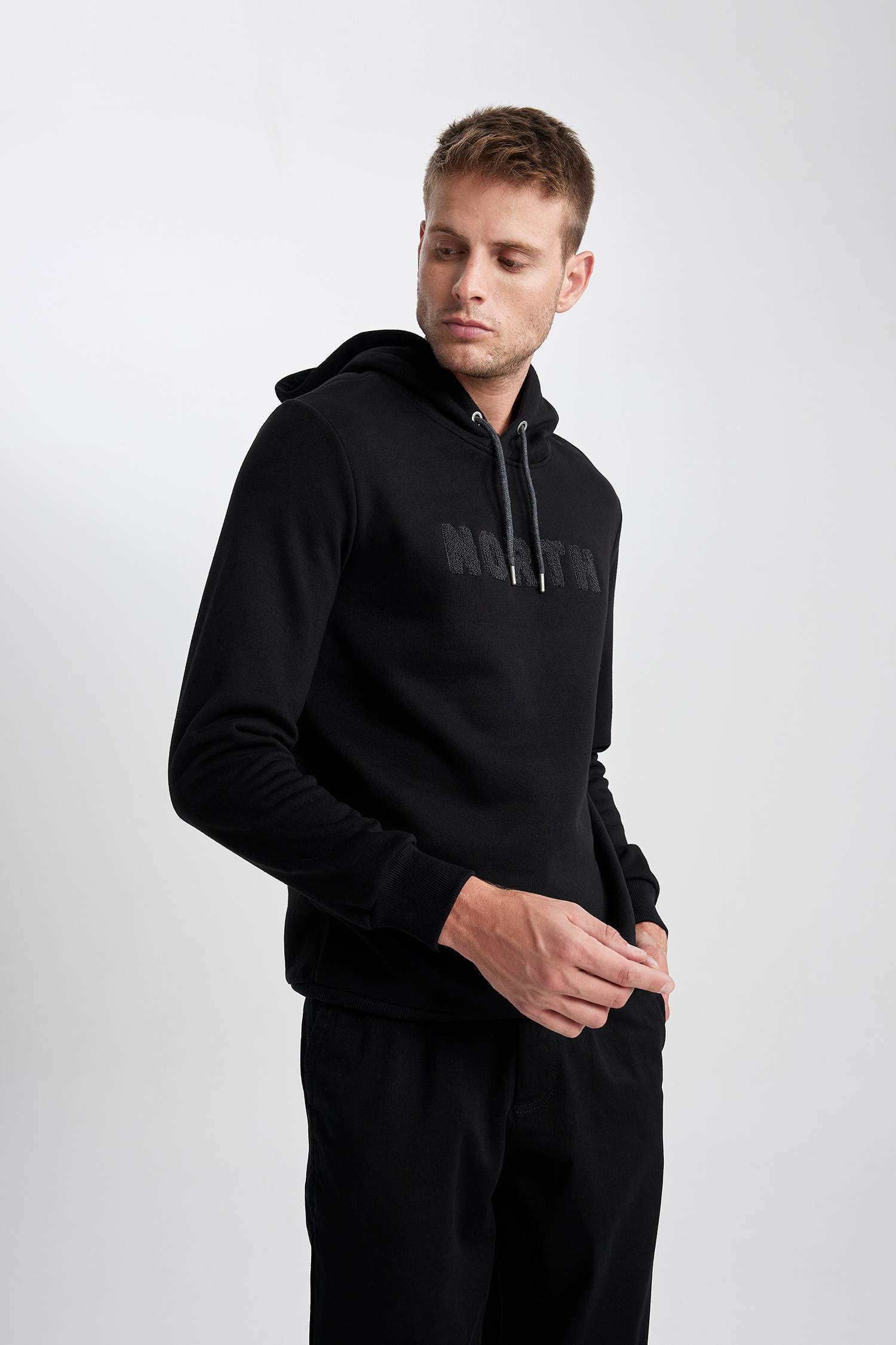 Regular Fit Kapüşonlu Baskılı Kalın Sweatshirt