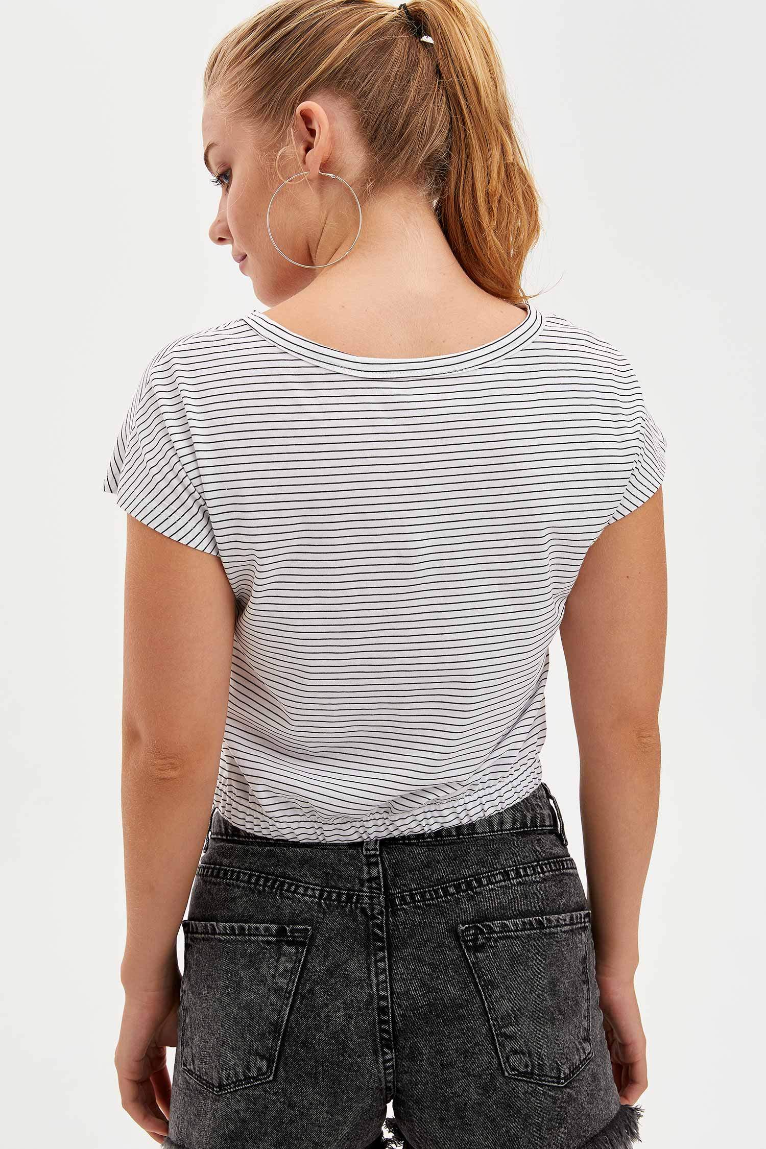 Defacto Çizgili Kısa Kollu T-shirt. 4
