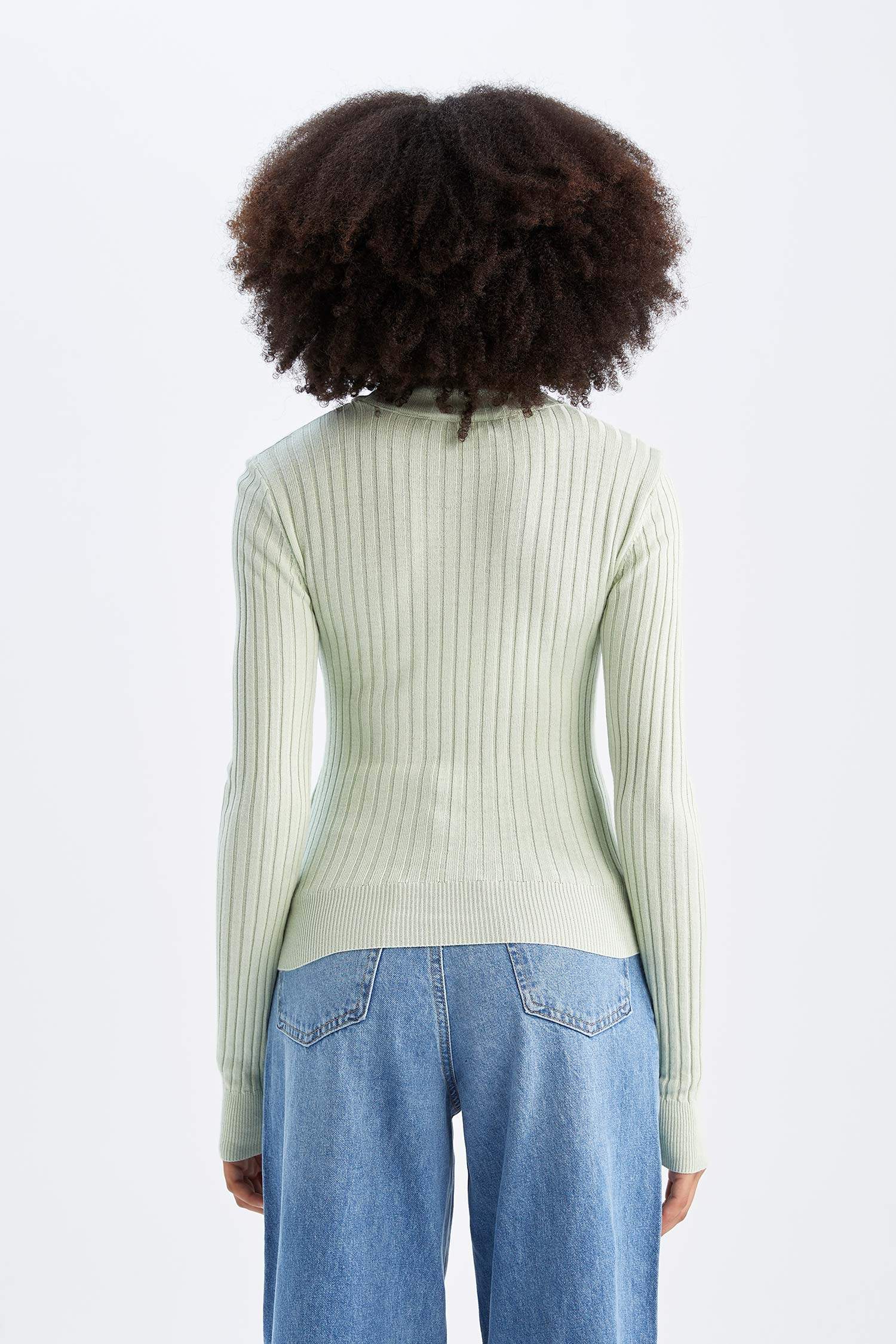 Slim Fit Yarım Balıkçı Yaka Basic Fitilli Kazak