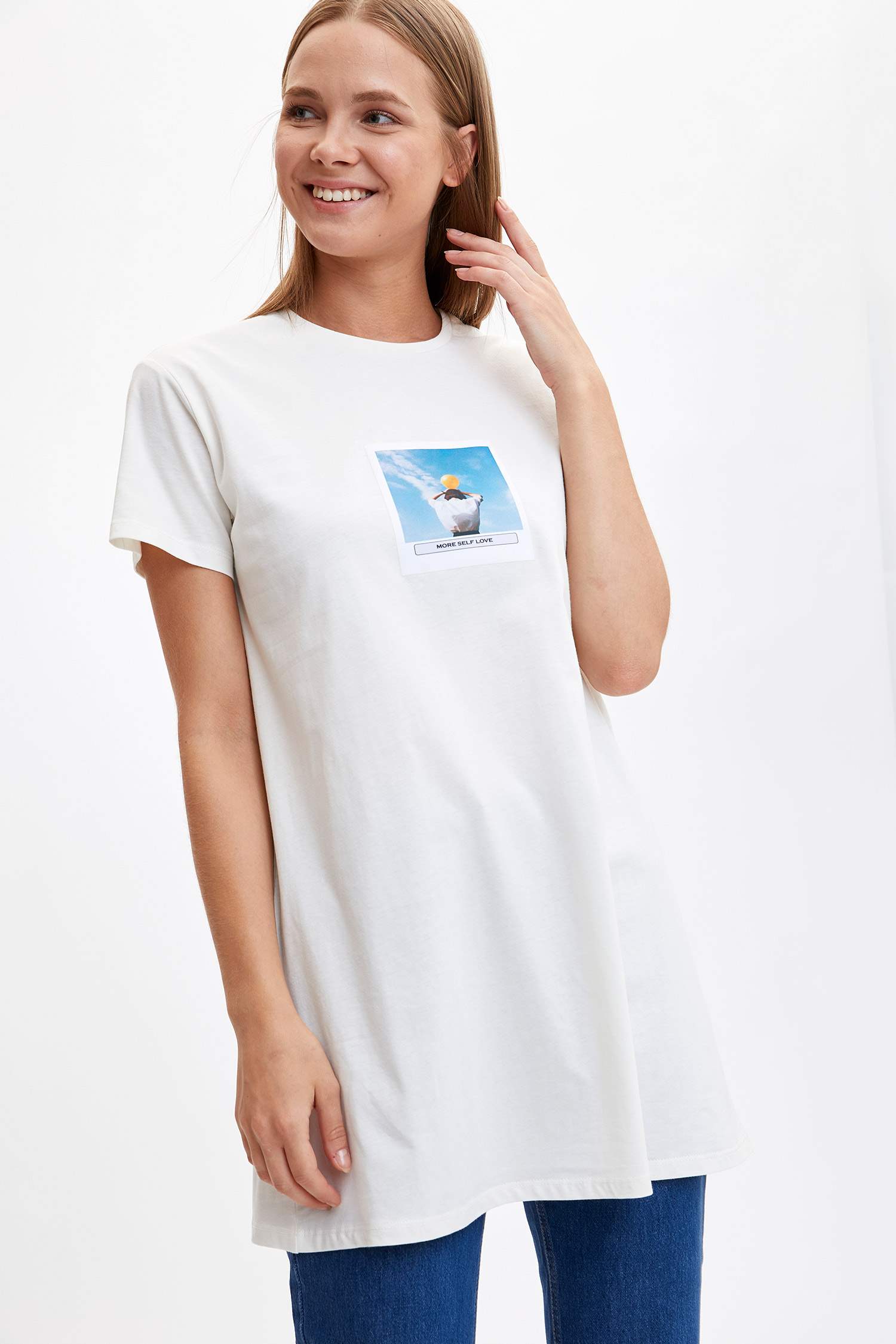 Defacto Baskılı Uzun T-shirt. 1