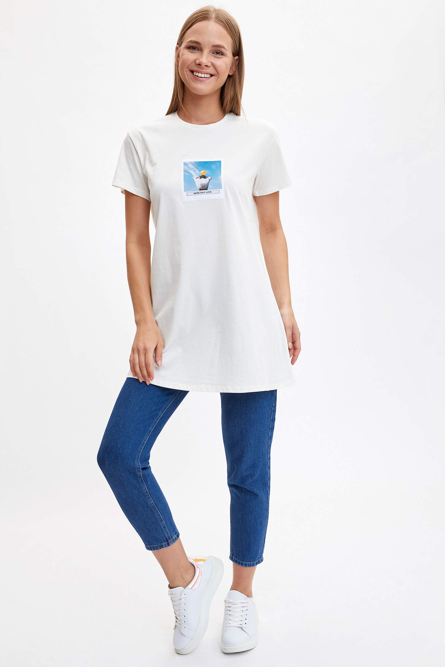 Defacto Baskılı Uzun T-shirt. 2