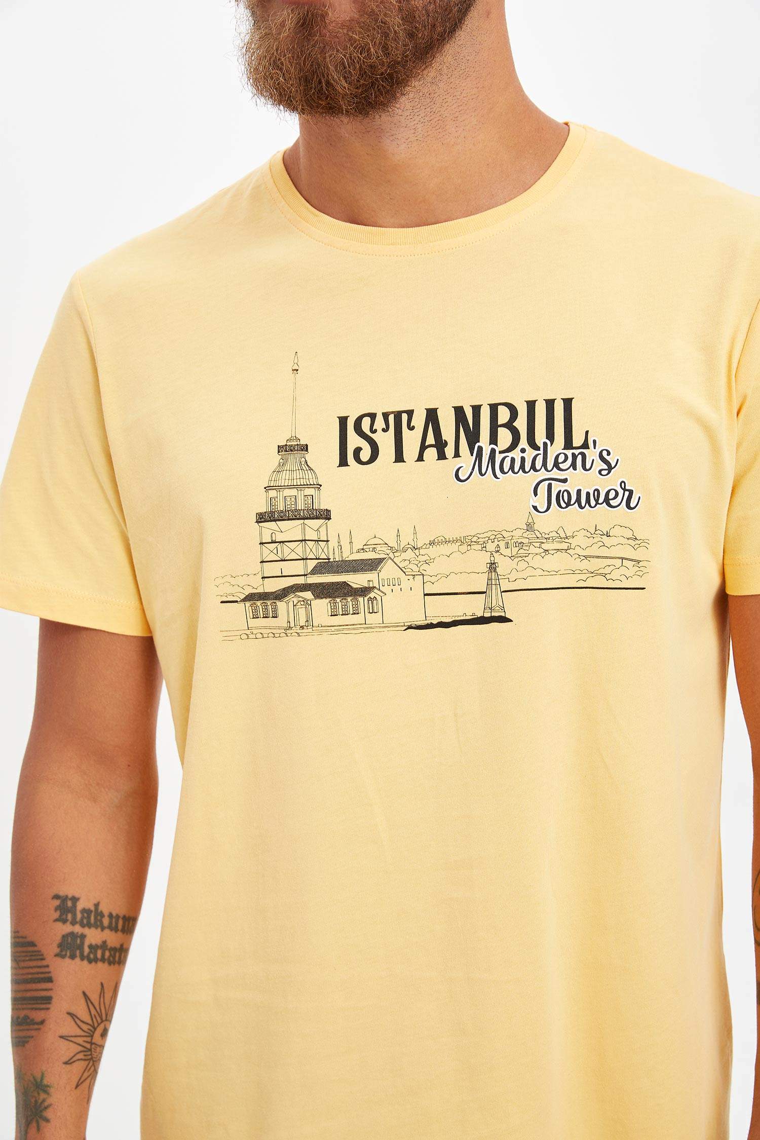 Defacto Slim Fit Bisiklet Yaka İstanbul Baskılı Kısa Kollu Tişört. 1