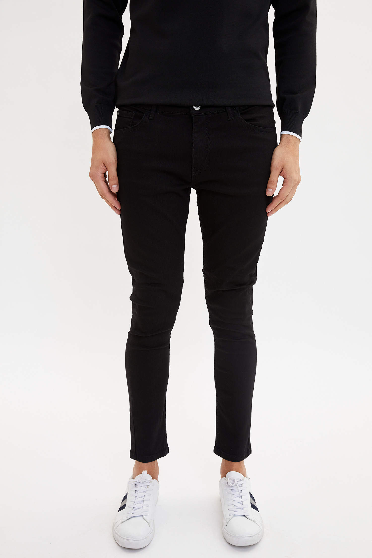 Defacto Skinny Comfort Fit Normal Bel Dar Paça Siyah Jean Pantolon. 1