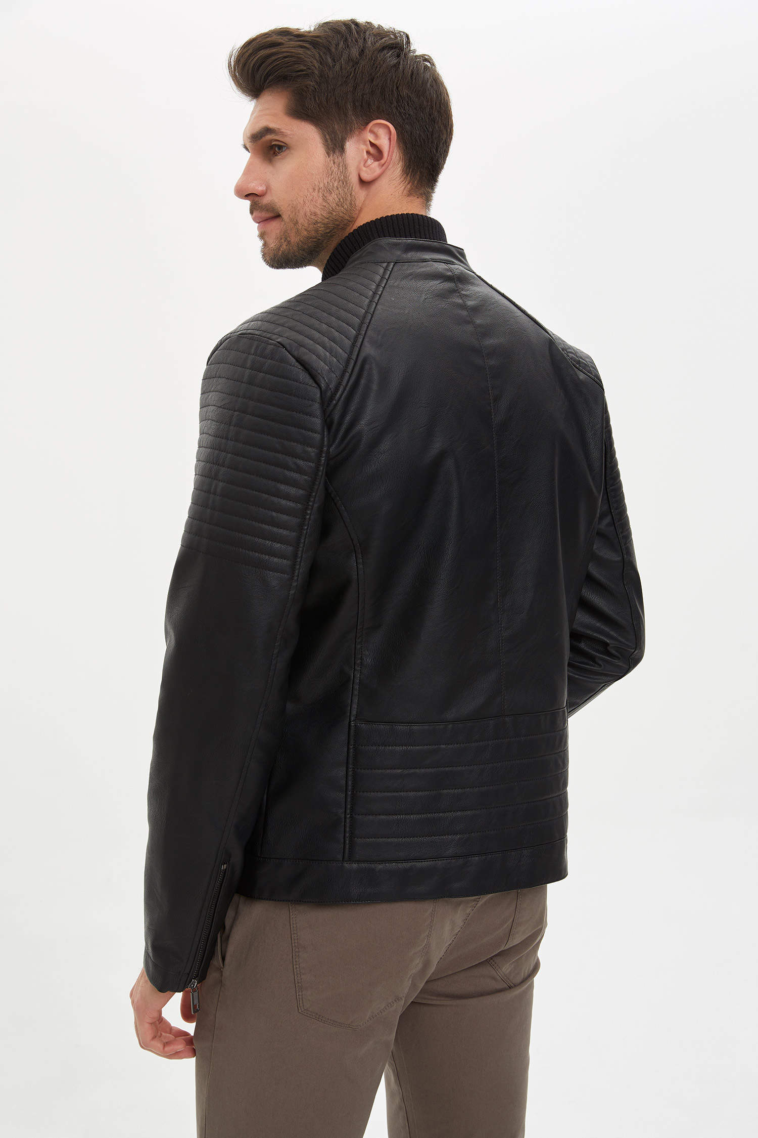parti örnek karbeyaz  Black MAN Faux Leather Jacket 1165197 | DeFacto