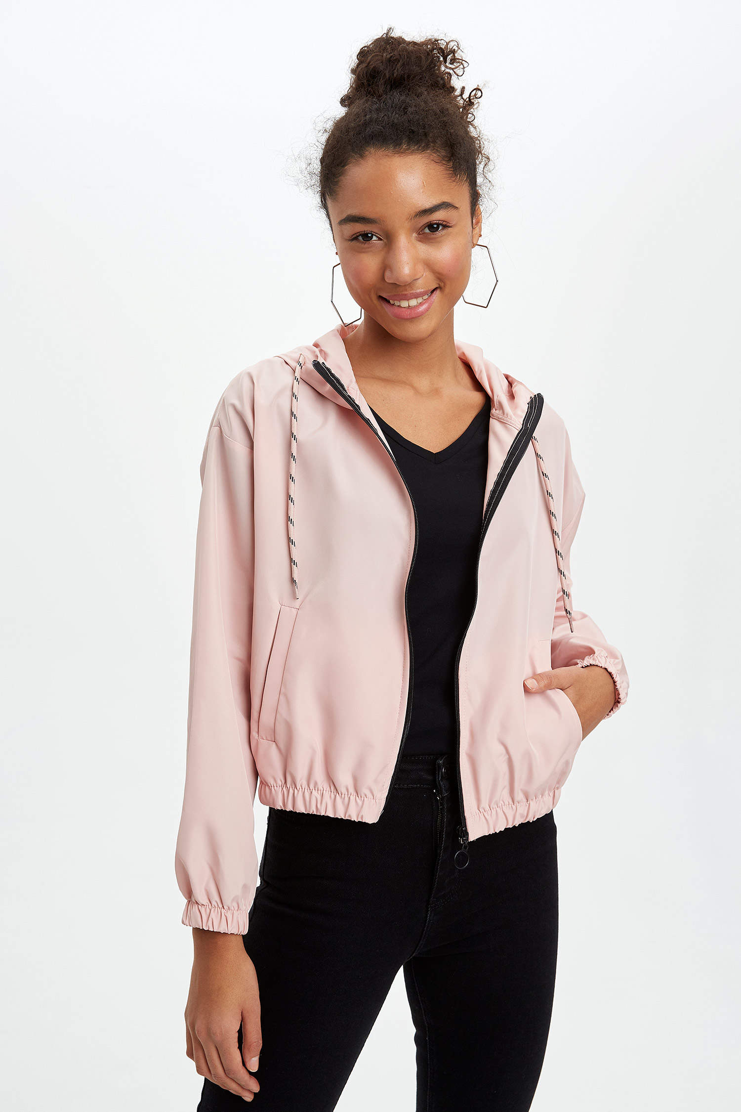 Pink Woman Hooded Zipper Jacket 1217136 | DeFacto