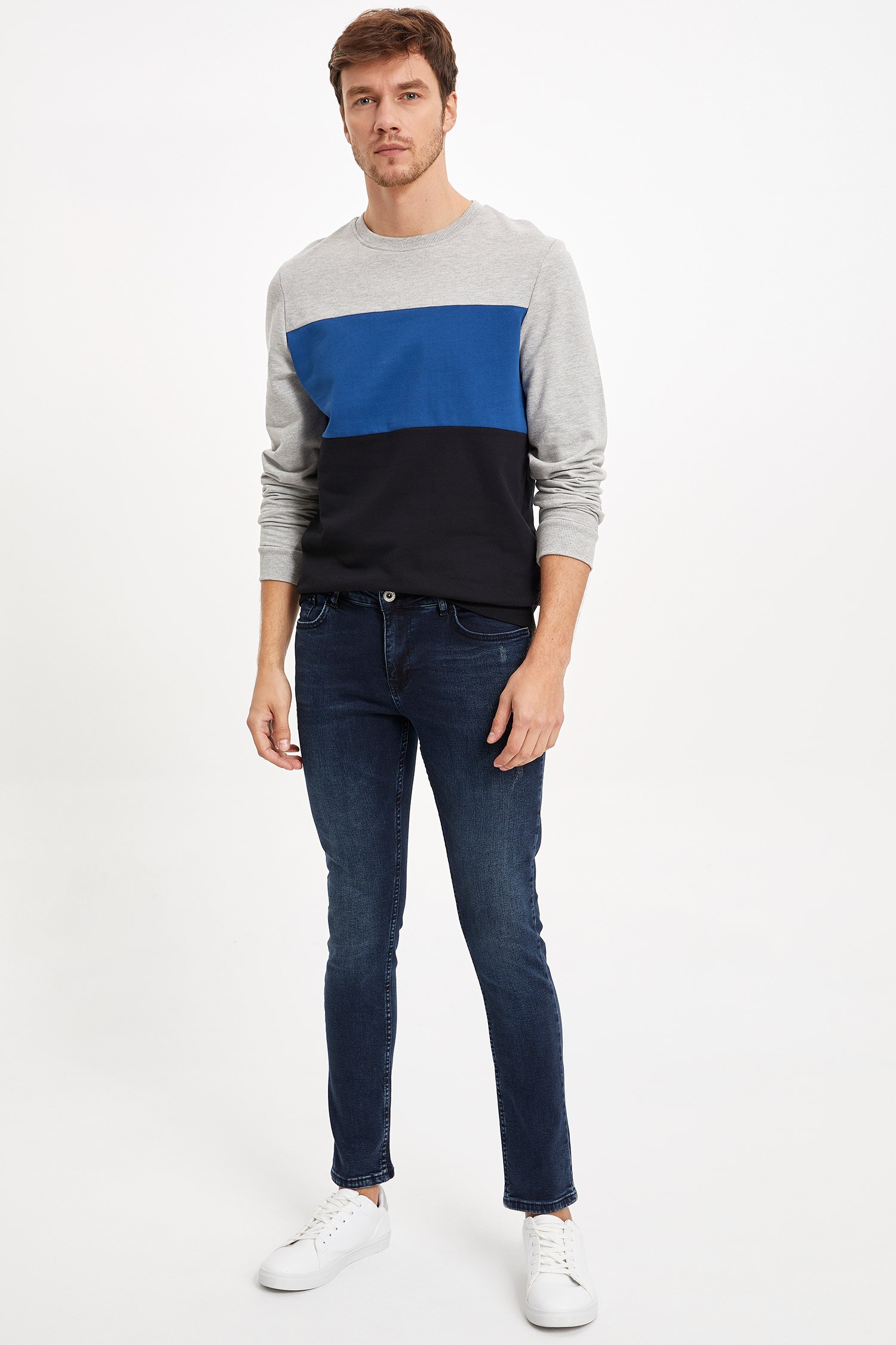 Defacto Renk Bloklu Slim Fit Sweatshirt. 2