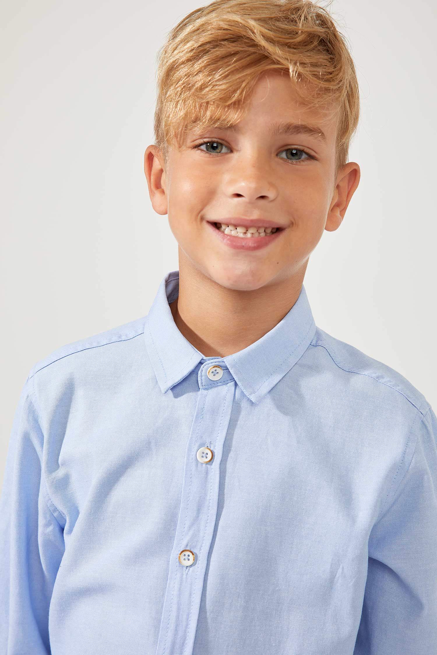 Light Blue BOYS & TEENS Boy's Polo Neck Long Sleeve Shirt 1163204 | DeFacto