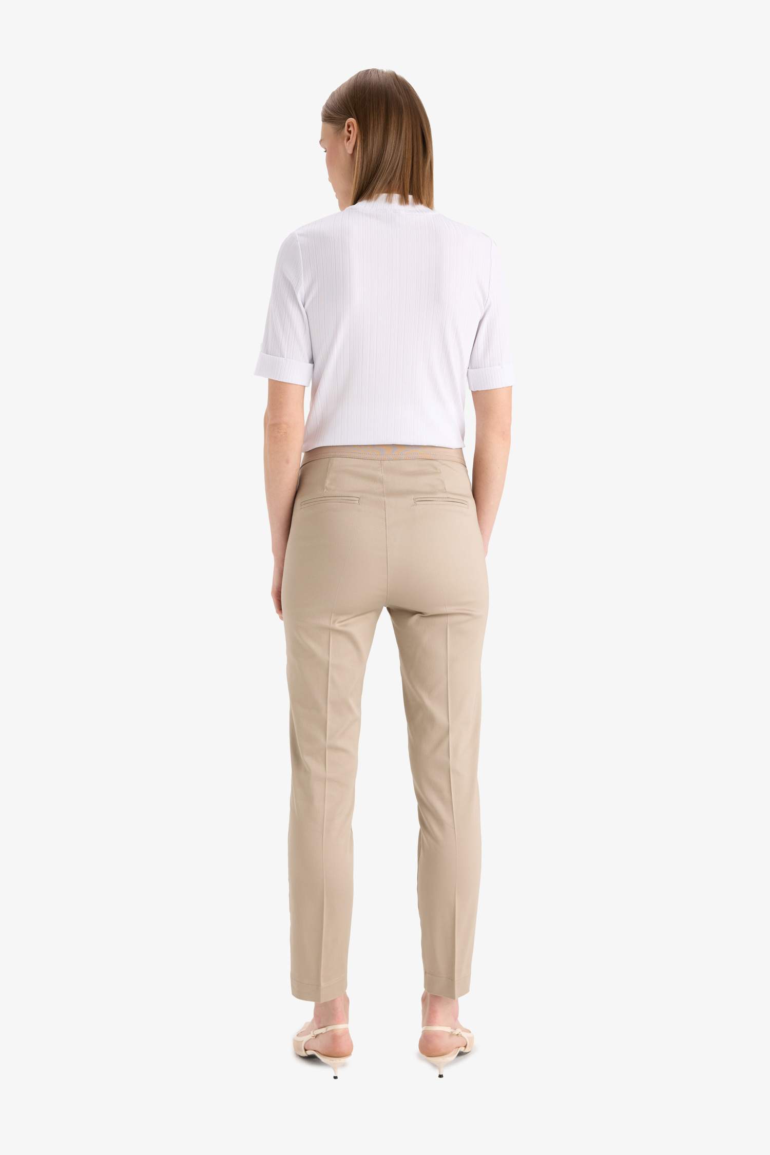 بنطلون ستان سيجاريت برجل ضيقة وخصر مطاطي