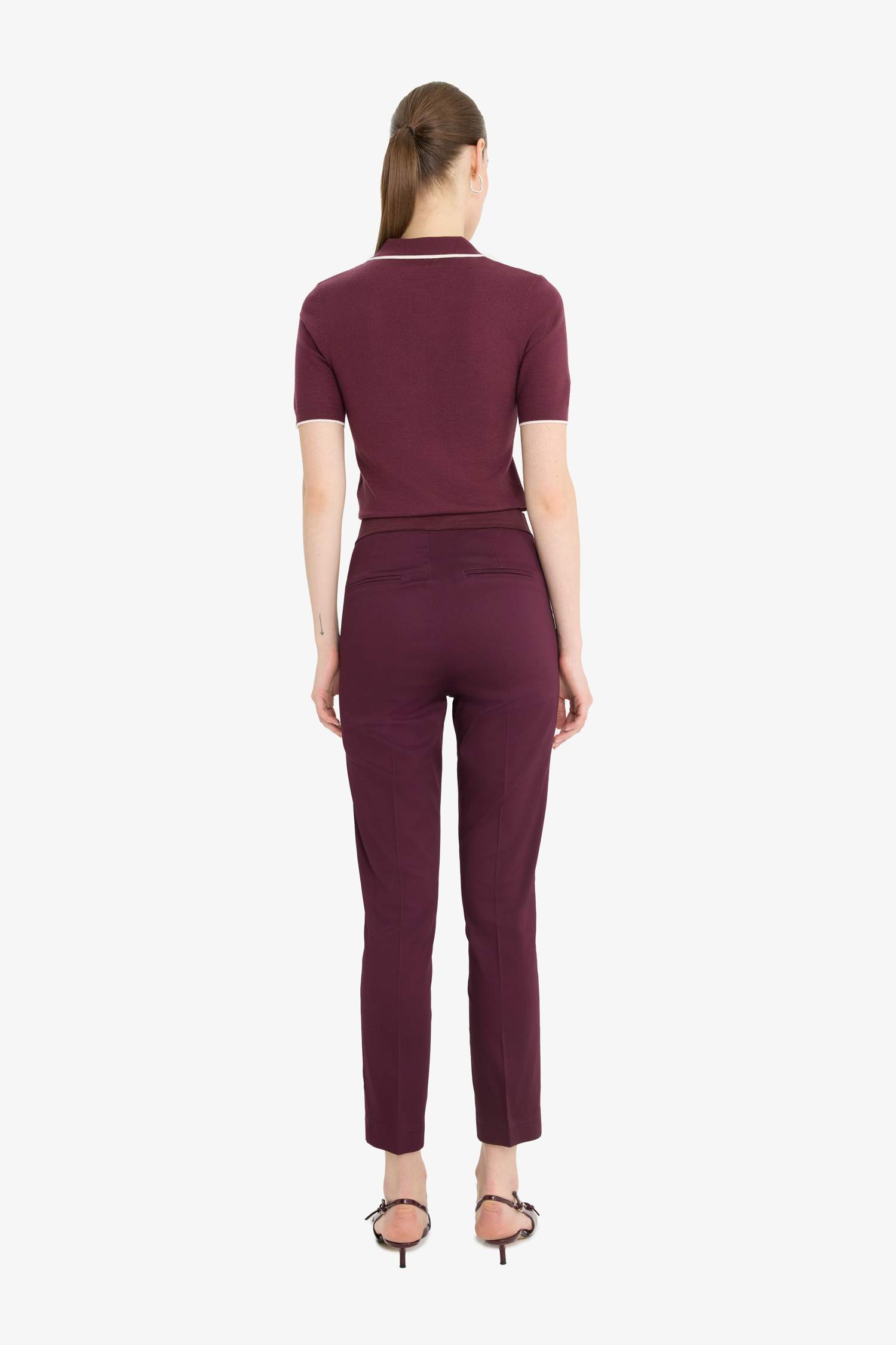 بنطلون ستان سيجاريت برجل ضيقة وخصر مطاطي