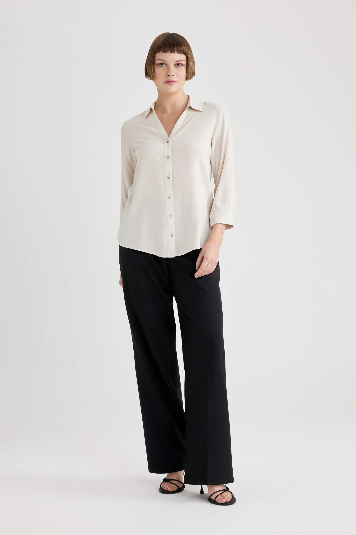 Chemise Coupe Régulière à Col Boutonné Et Texture Manches Longues