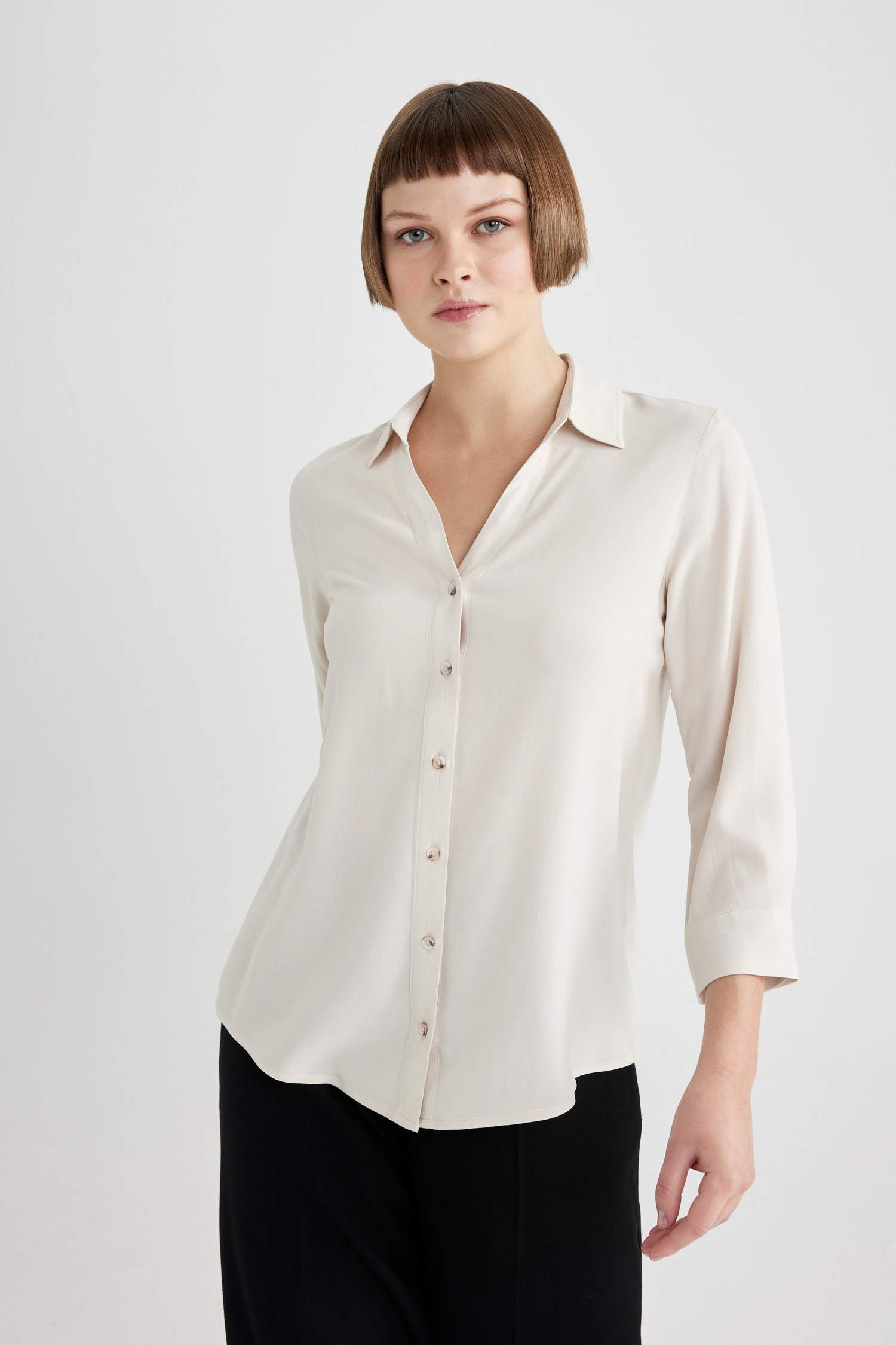 Chemise Coupe Régulière à Col Boutonné Et Texture Manches Longues