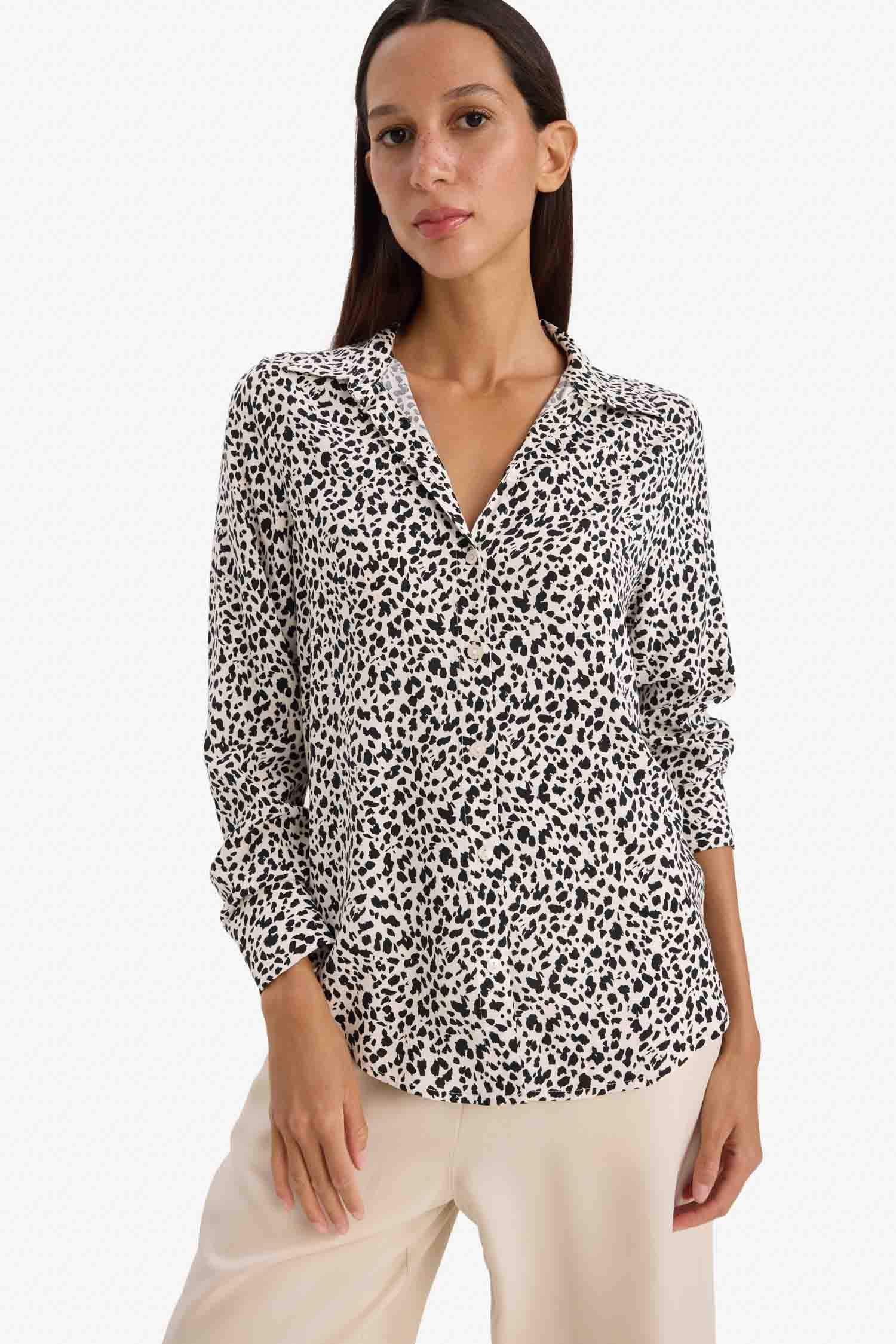 Regular Fit Shirt Collar Printed Long Sleeve Shirt