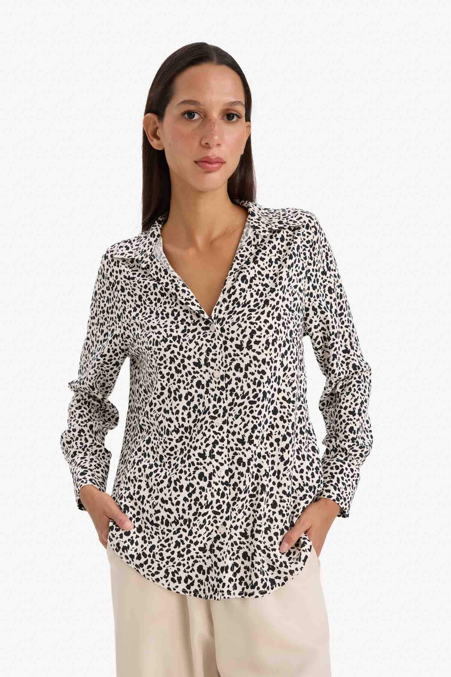 Regular Fit Shirt Collar Printed Long Sleeve Shirt