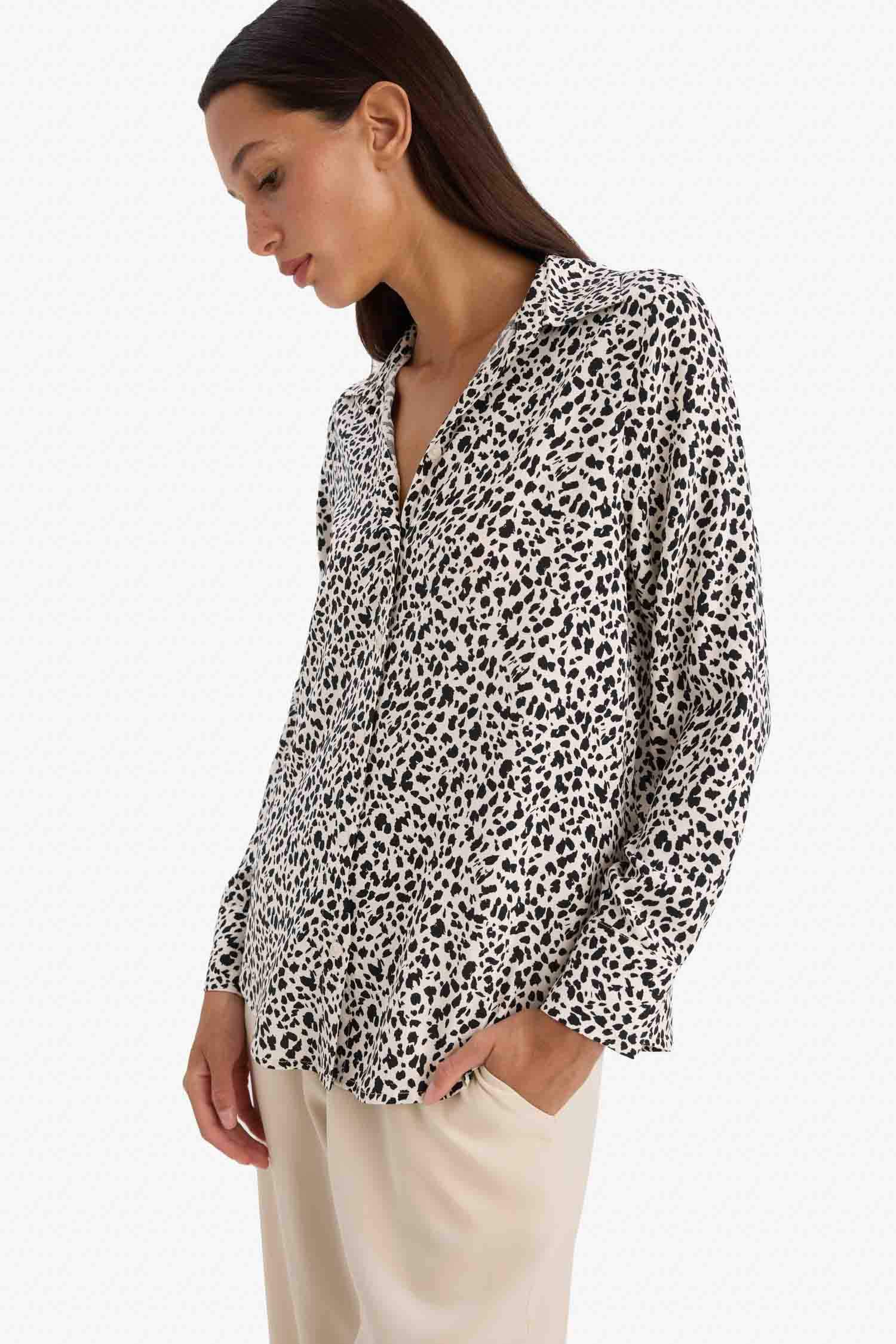 Regular Fit Shirt Collar Printed Long Sleeve Shirt