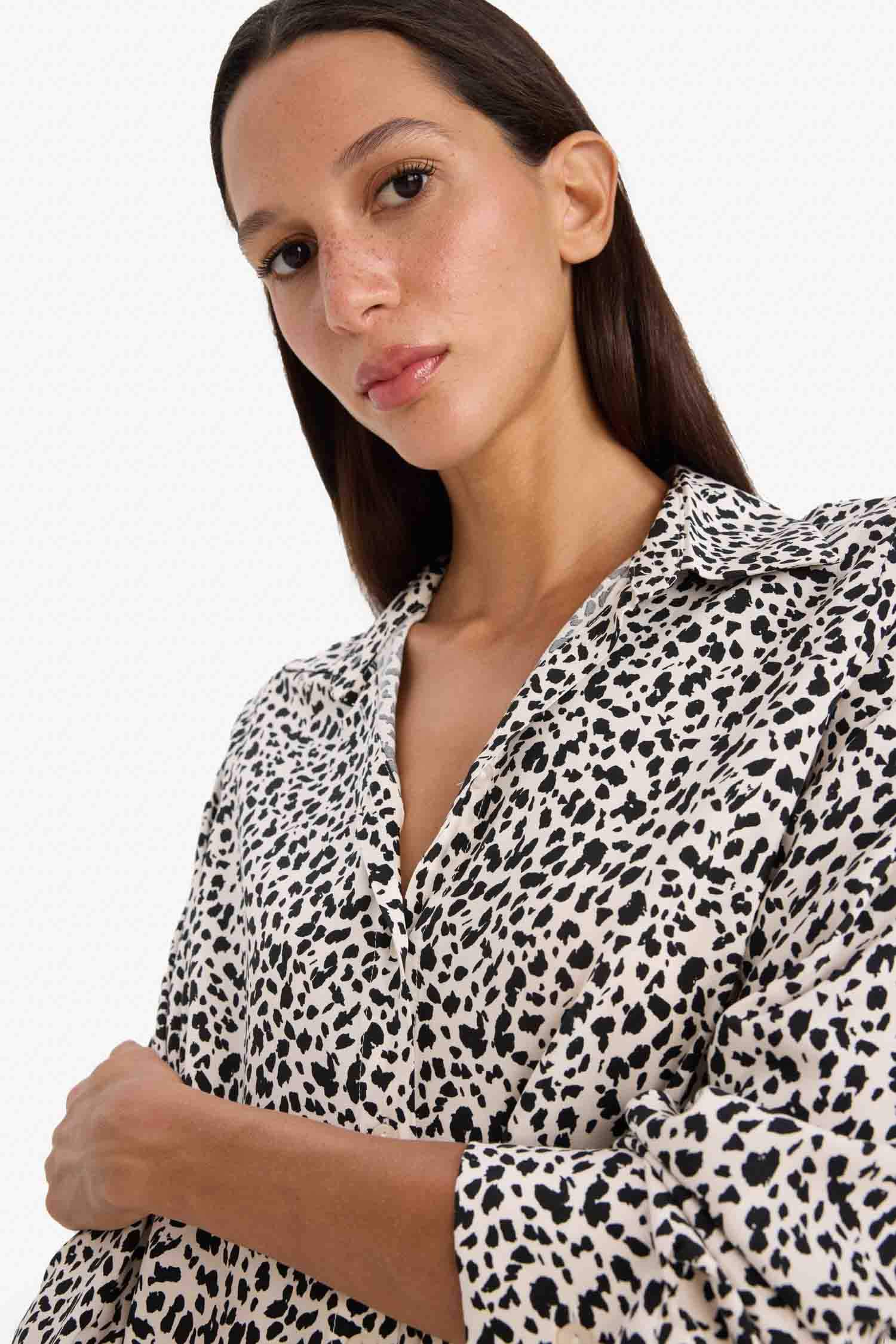 Regular Fit Shirt Collar Printed Long Sleeve Shirt