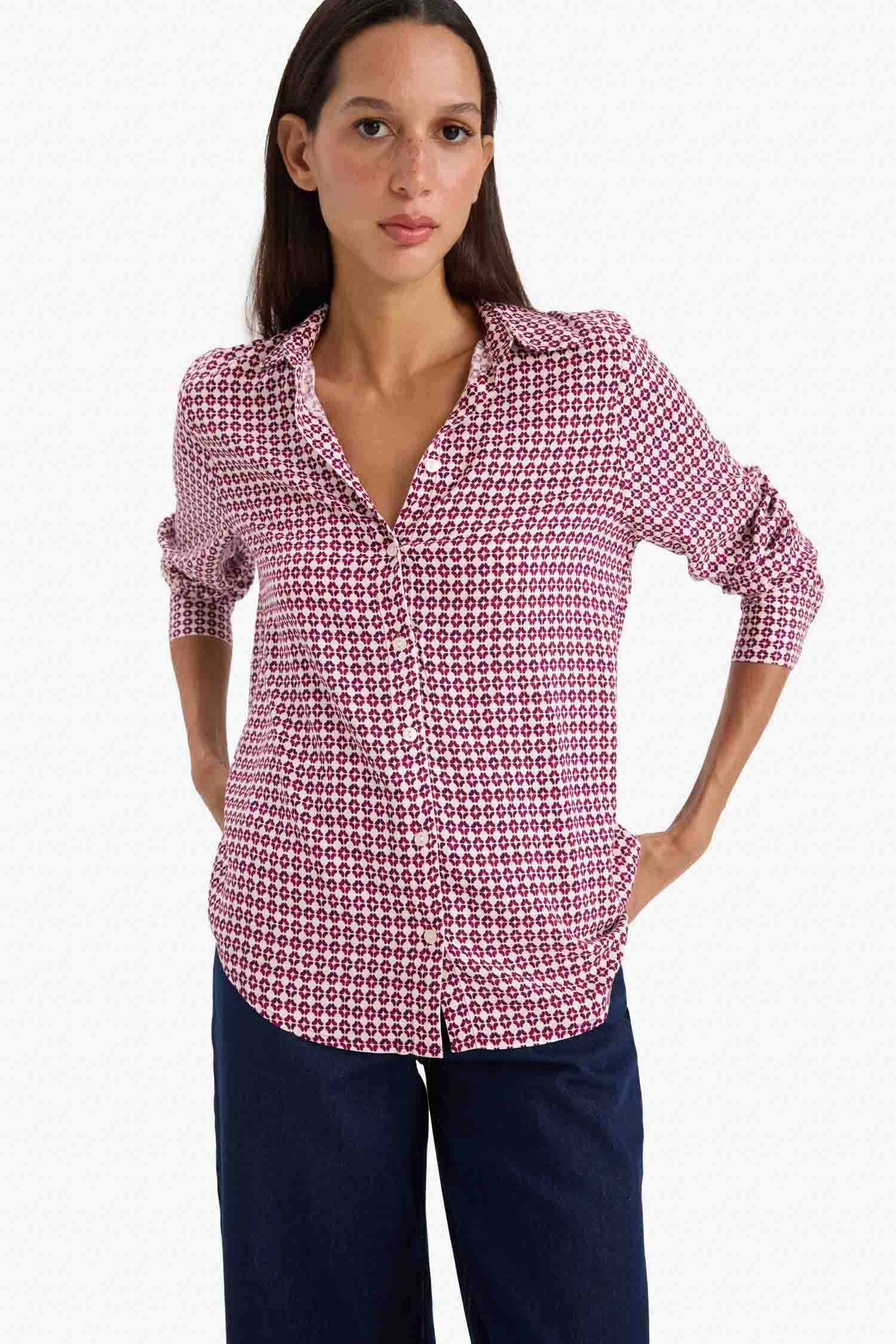 Regular Fit Shirt Collar Printed Long Sleeve Shirt