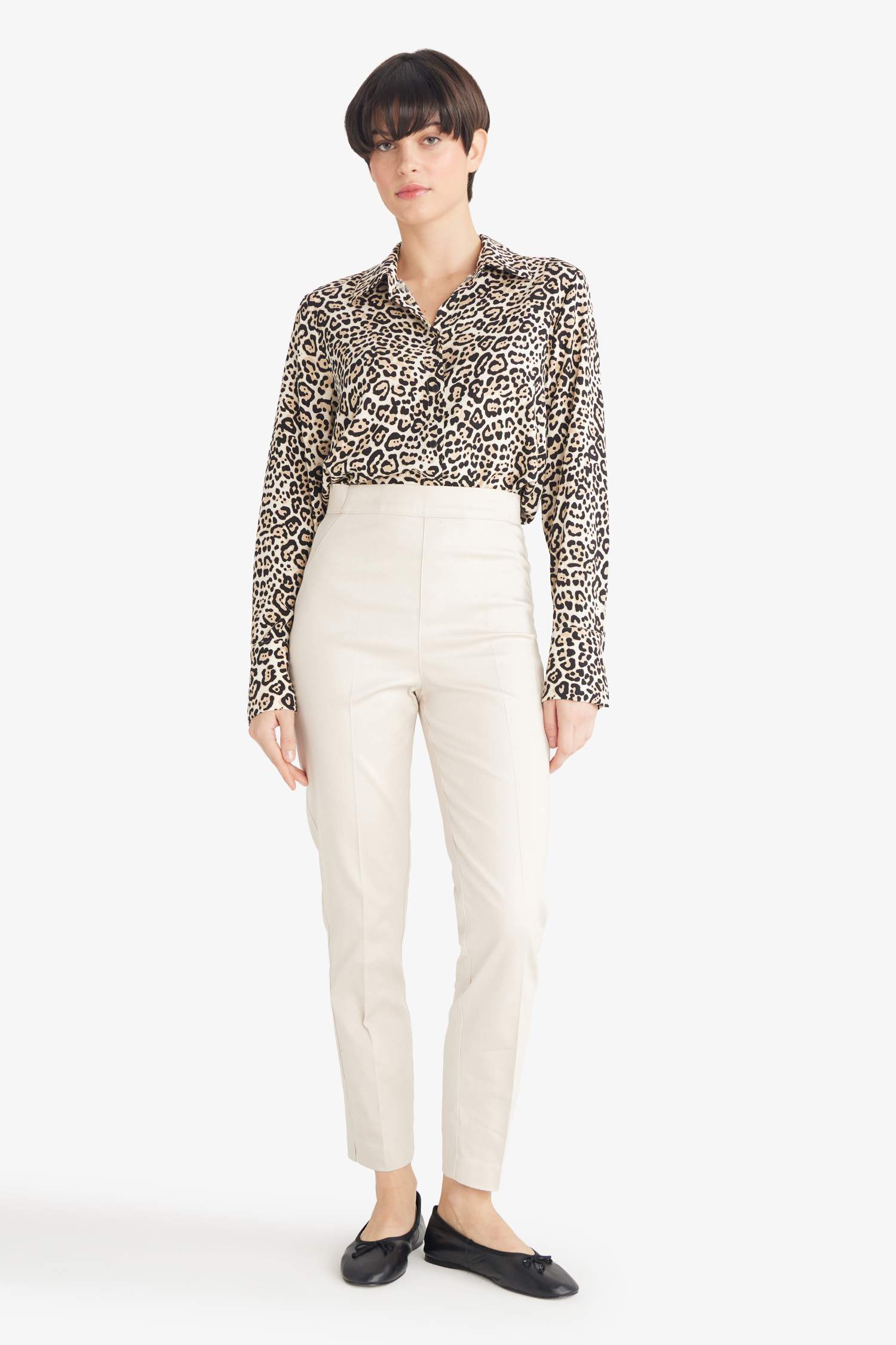 قميص كم طويل بطباعة الحيوان قصة عادية بياقة قميص