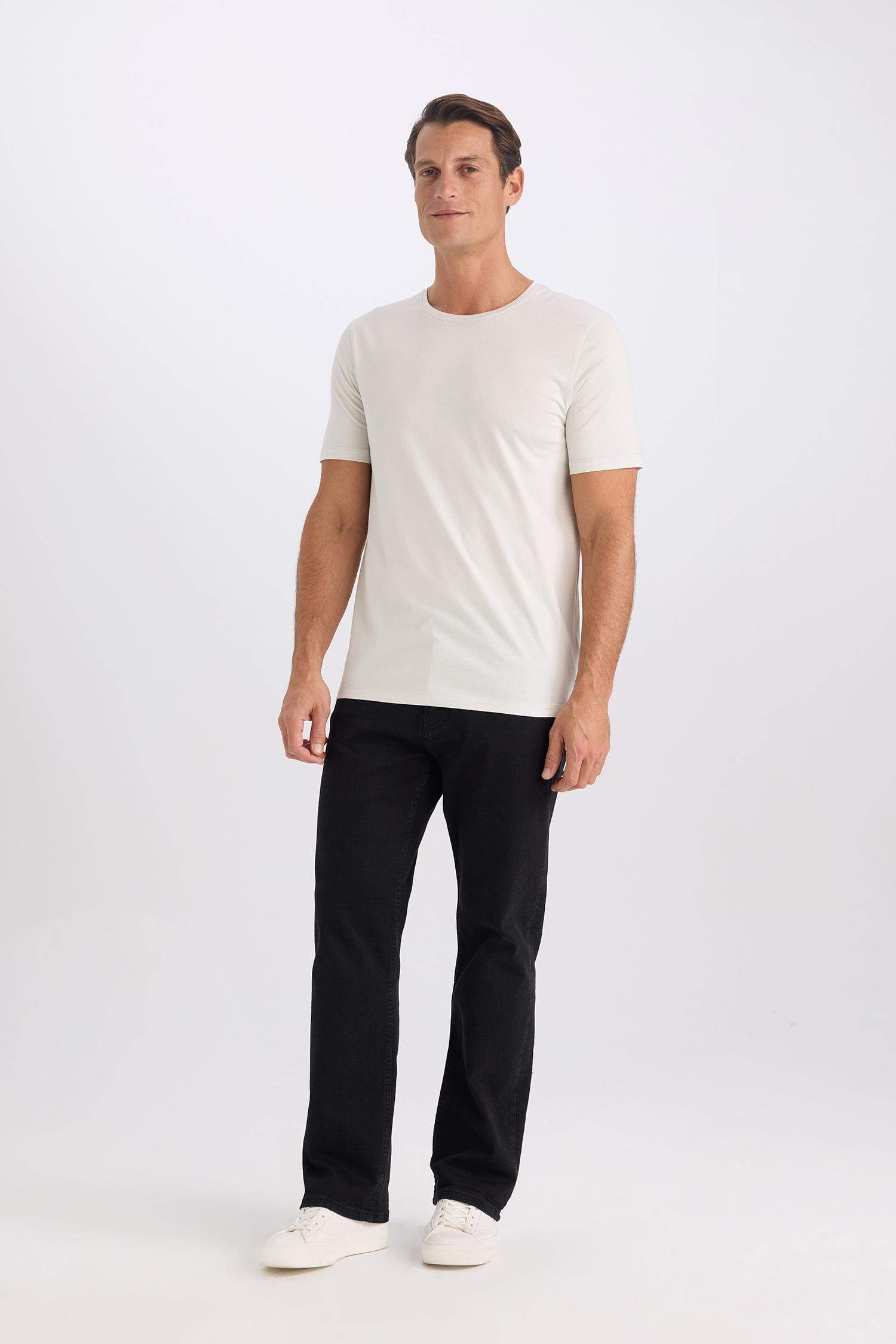 Slim Fit Dar Kesim Bisiklet Yaka Modal Karışımlı Pamuklu Basic Düz Kısa Kollu Tişört