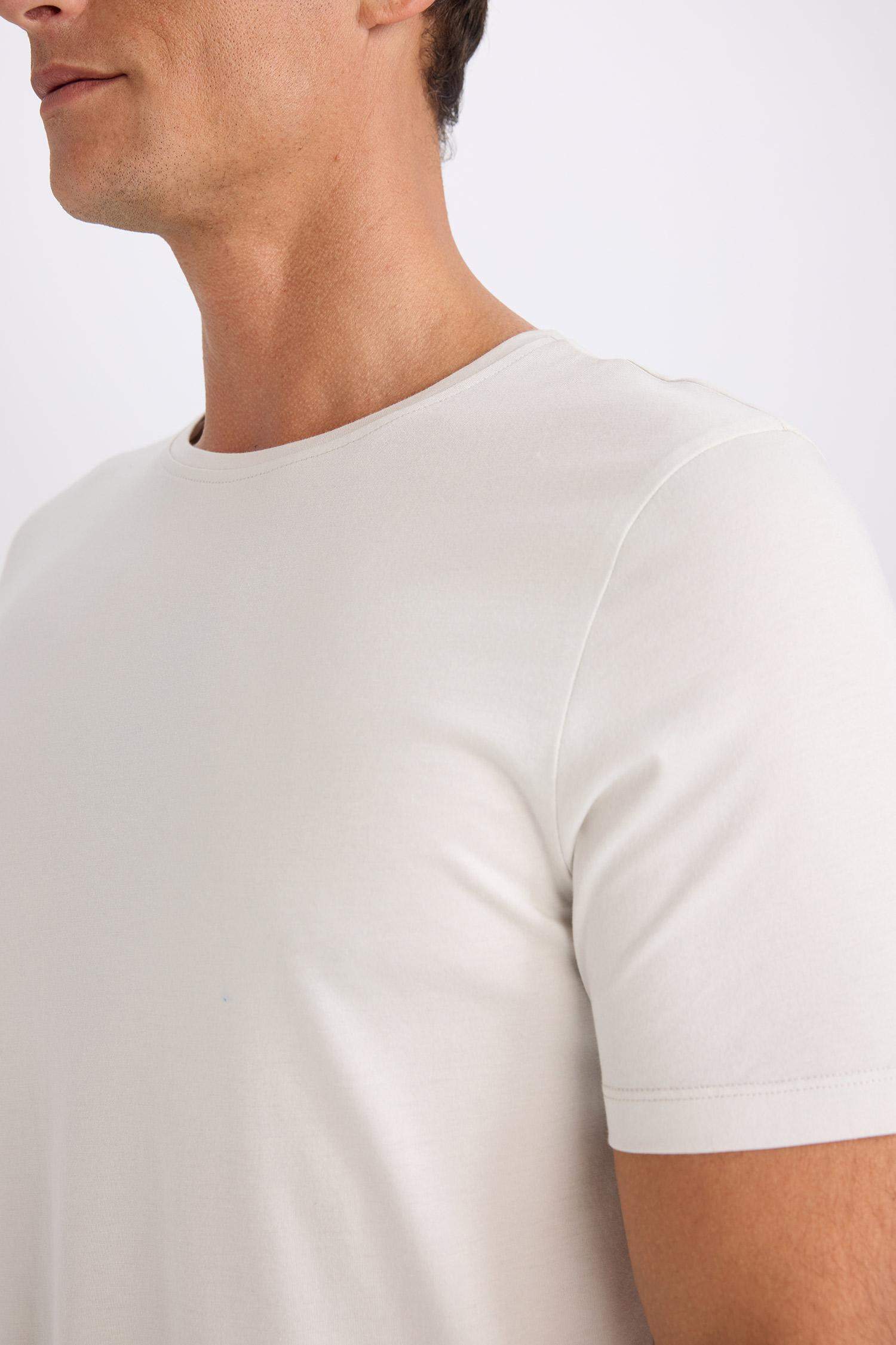 Slim Fit Dar Kesim Bisiklet Yaka Modal Karışımlı Pamuklu Basic Düz Kısa Kollu Tişört