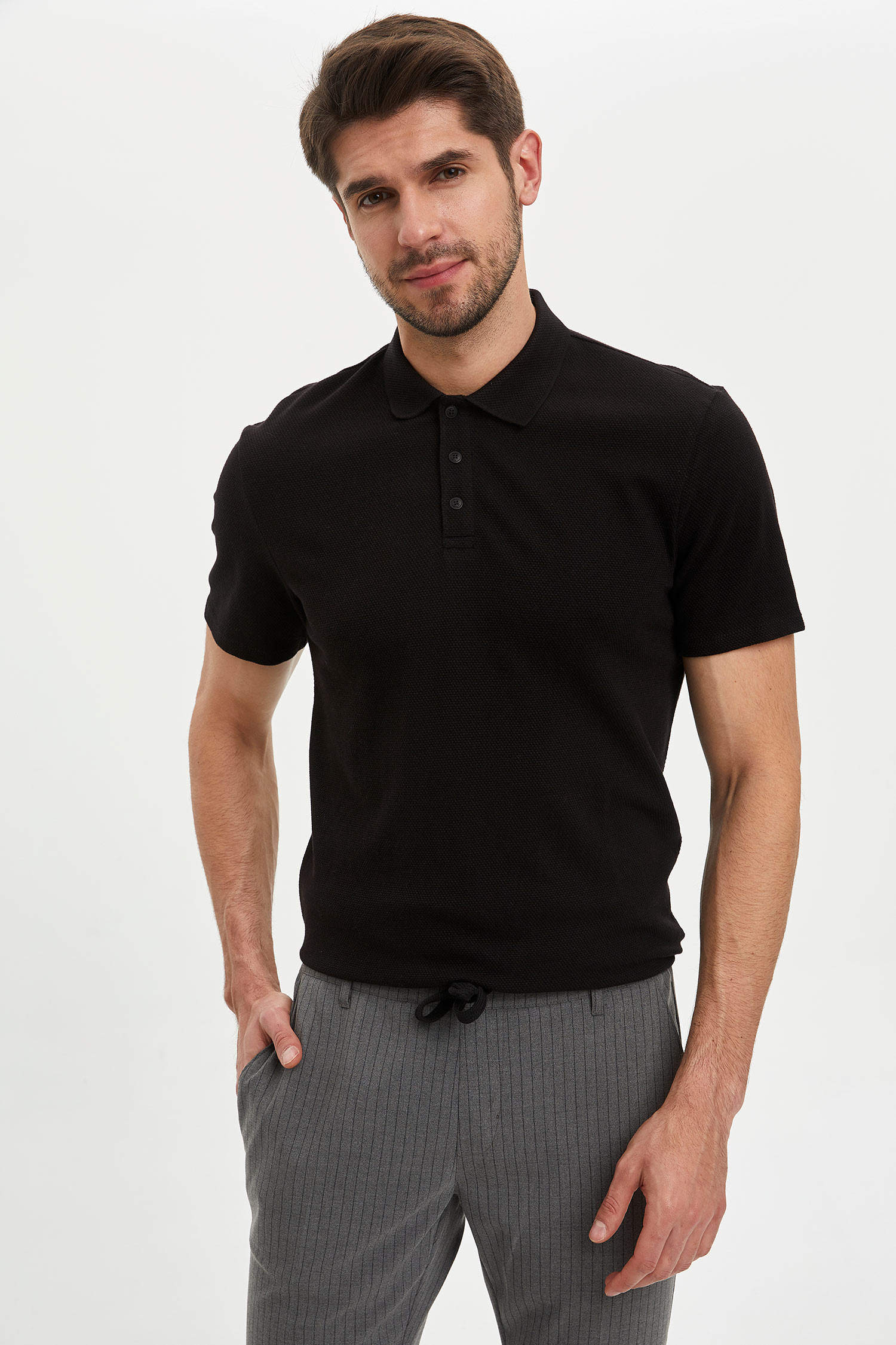 Black MAN Slim Fit Basic Polo Shirt 1165094 | DeFacto