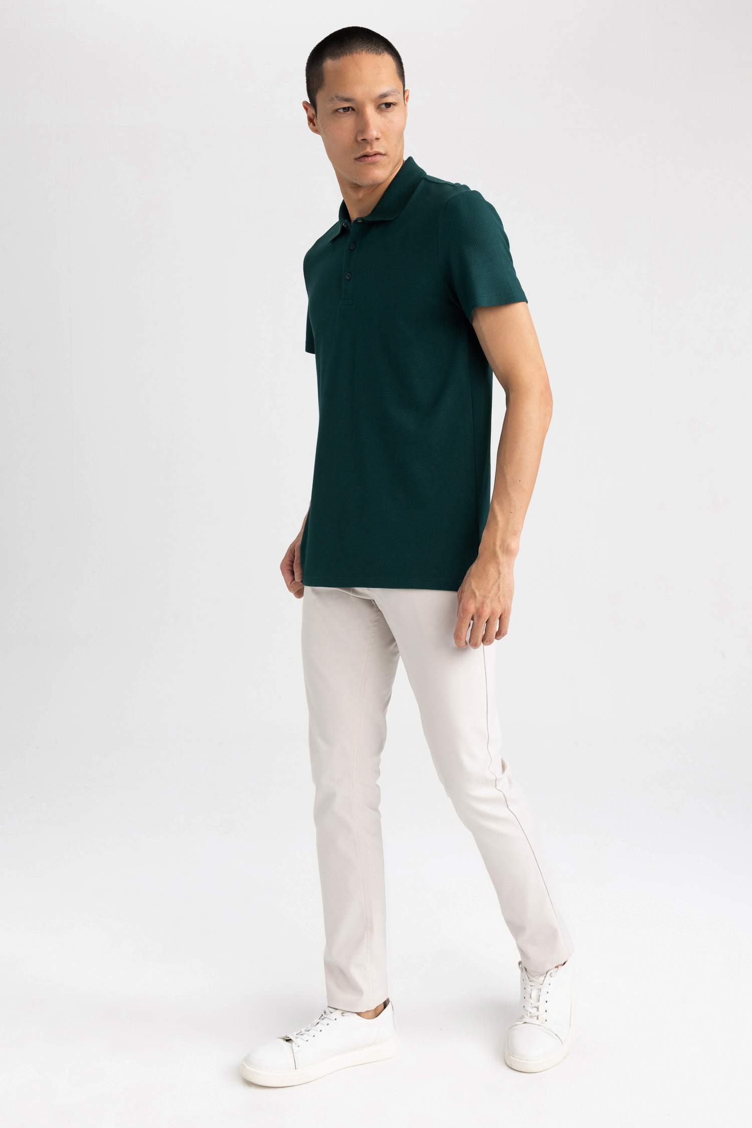 Slim Fit Polo Neck Basic Short Sleeve T-Shirt
