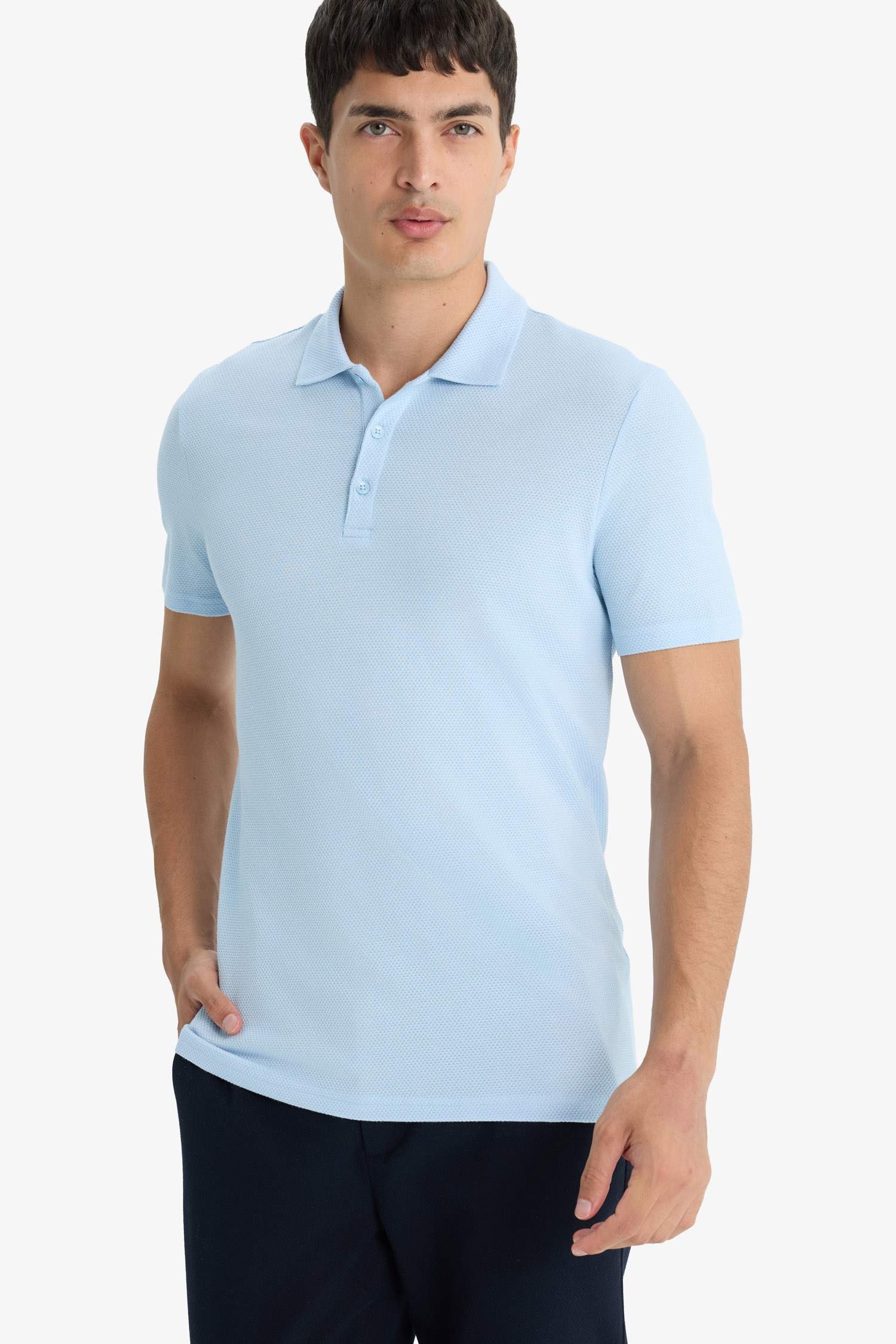 Slim Fit Dar Kesim Polo Yaka Kısa Kollu Pamuklu Modal Karışımlı Basic Düz Tişört