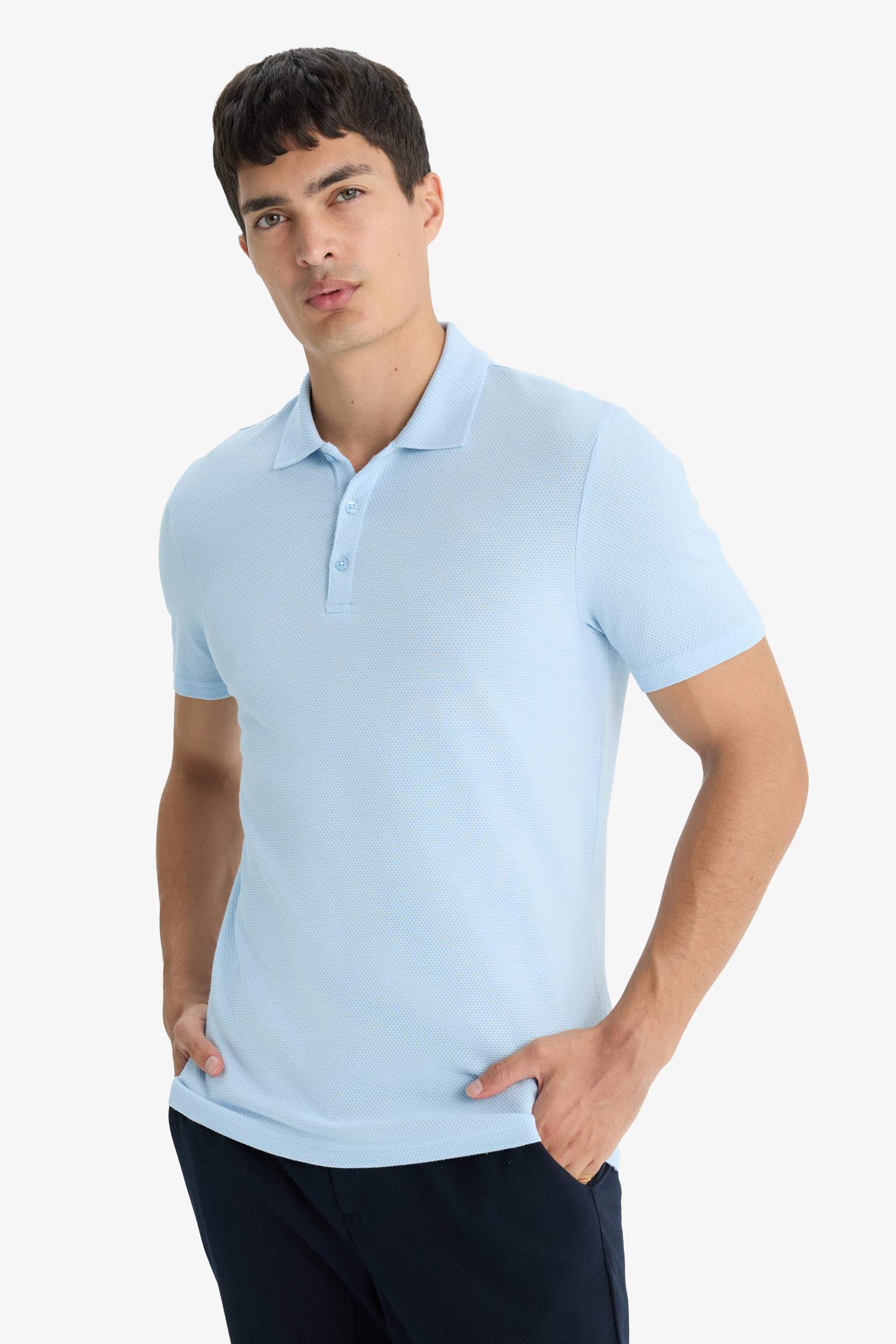 Slim Fit Dar Kesim Polo Yaka Kısa Kollu Pamuklu Modal Karışımlı Basic Düz Tişört