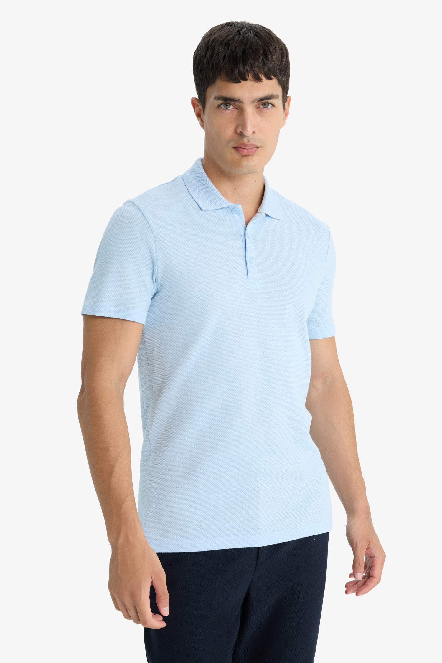 Slim Fit Dar Kesim Polo Yaka Kısa Kollu Pamuklu Modal Karışımlı Basic Düz Tişört