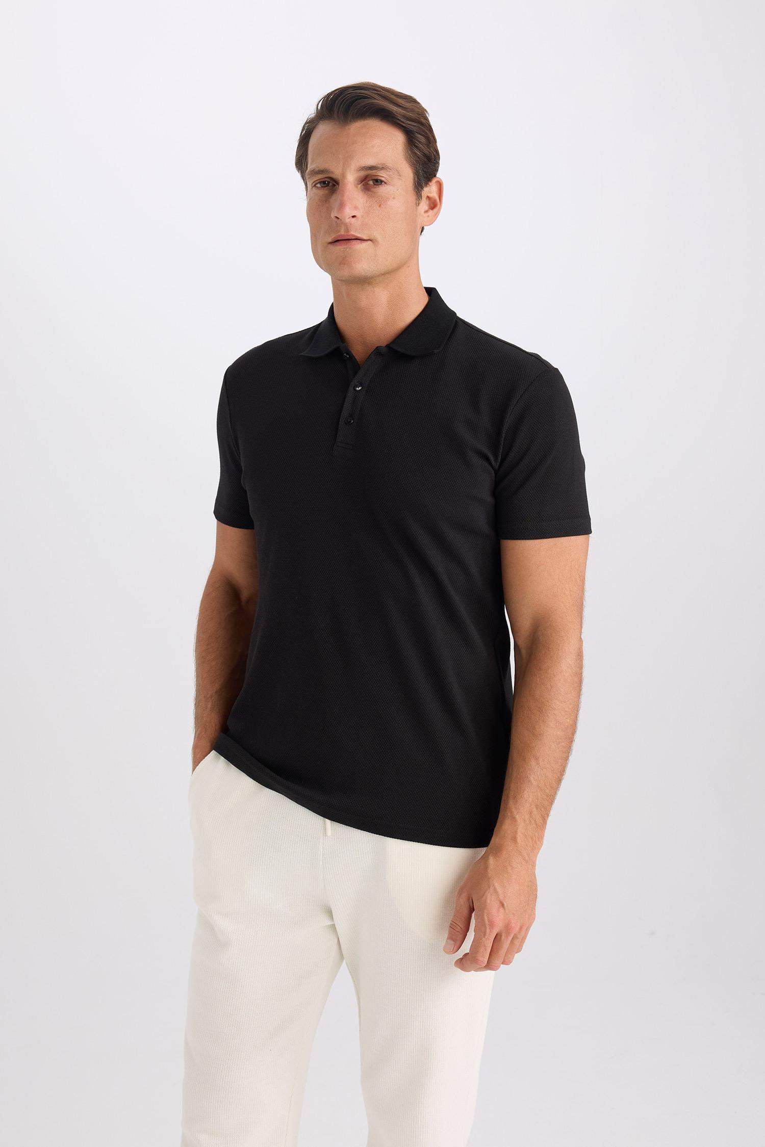 Slim Fit Short Sleeve Cotton Basic Polo Shirt