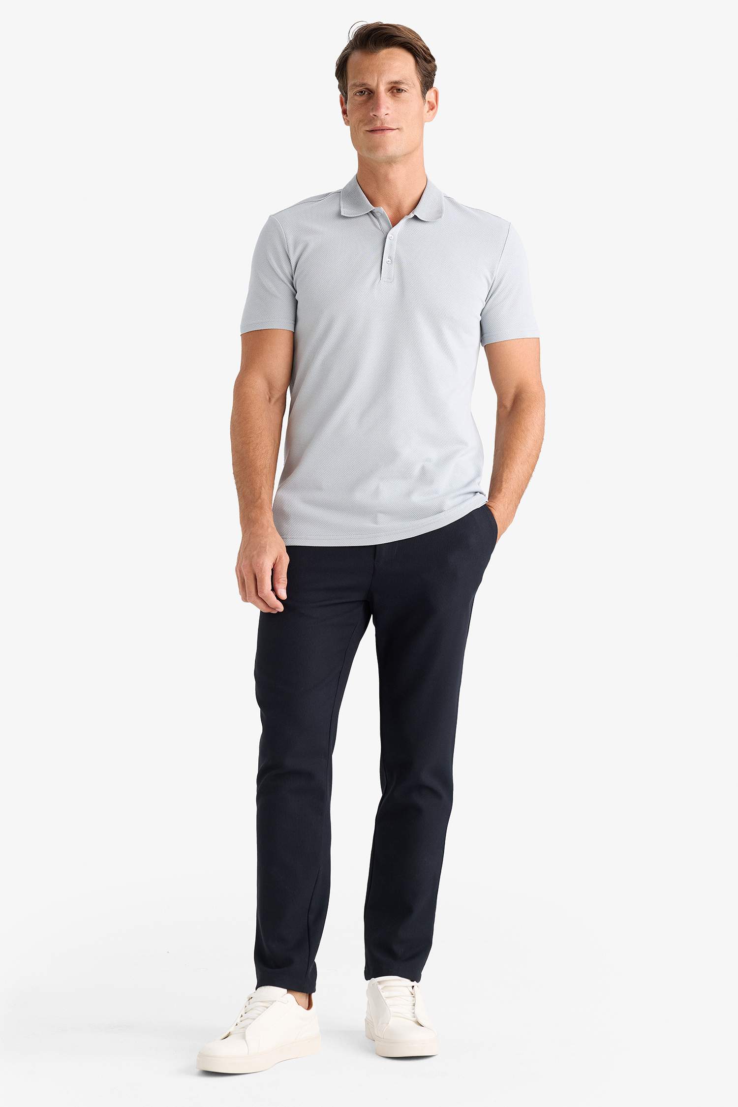 T-shirt Polo slim basique en coton mélangé à manches courtes