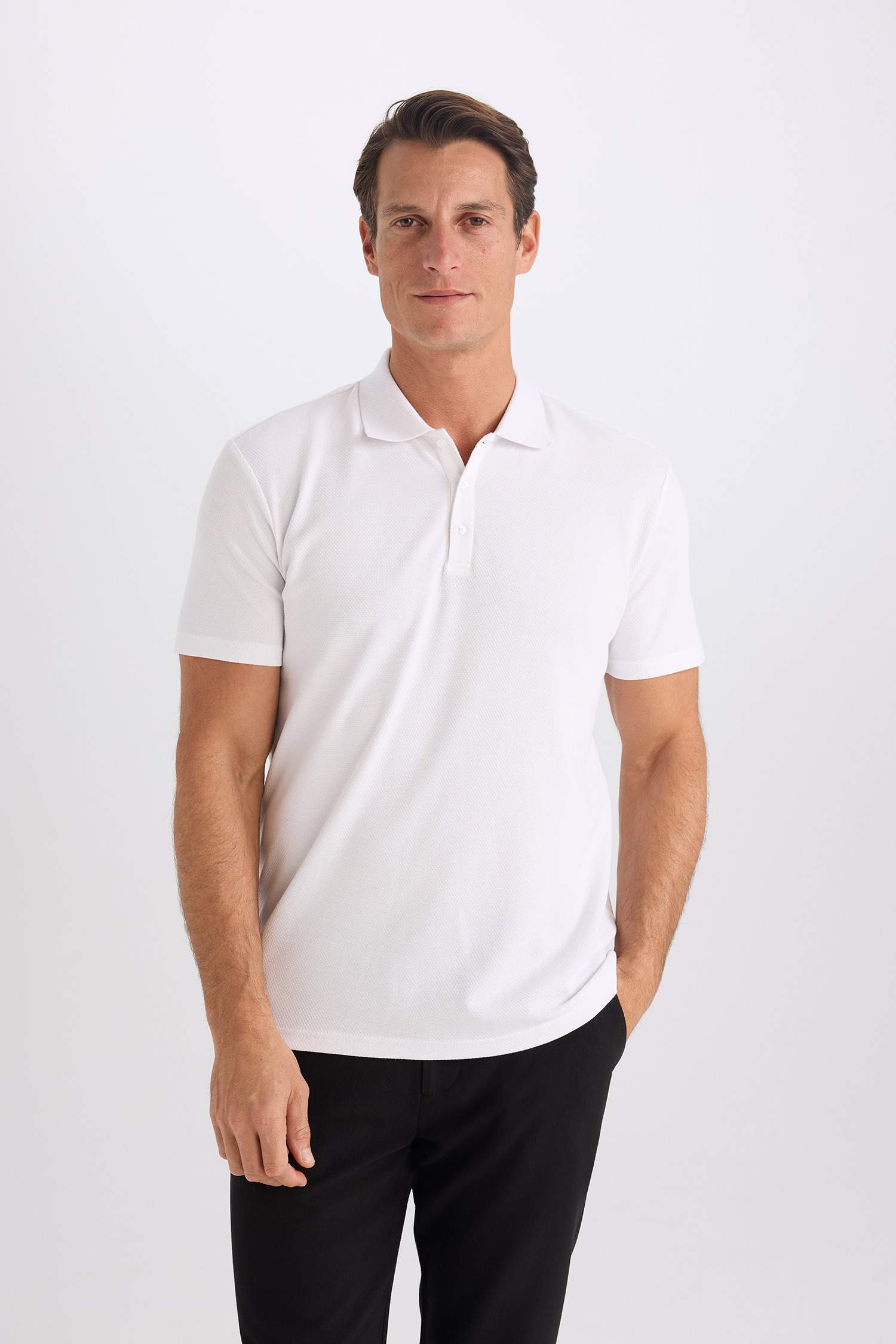 Slim Fit Dar Kesim Polo Yaka Kısa Kollu Pamuklu Basic Düz Tişört