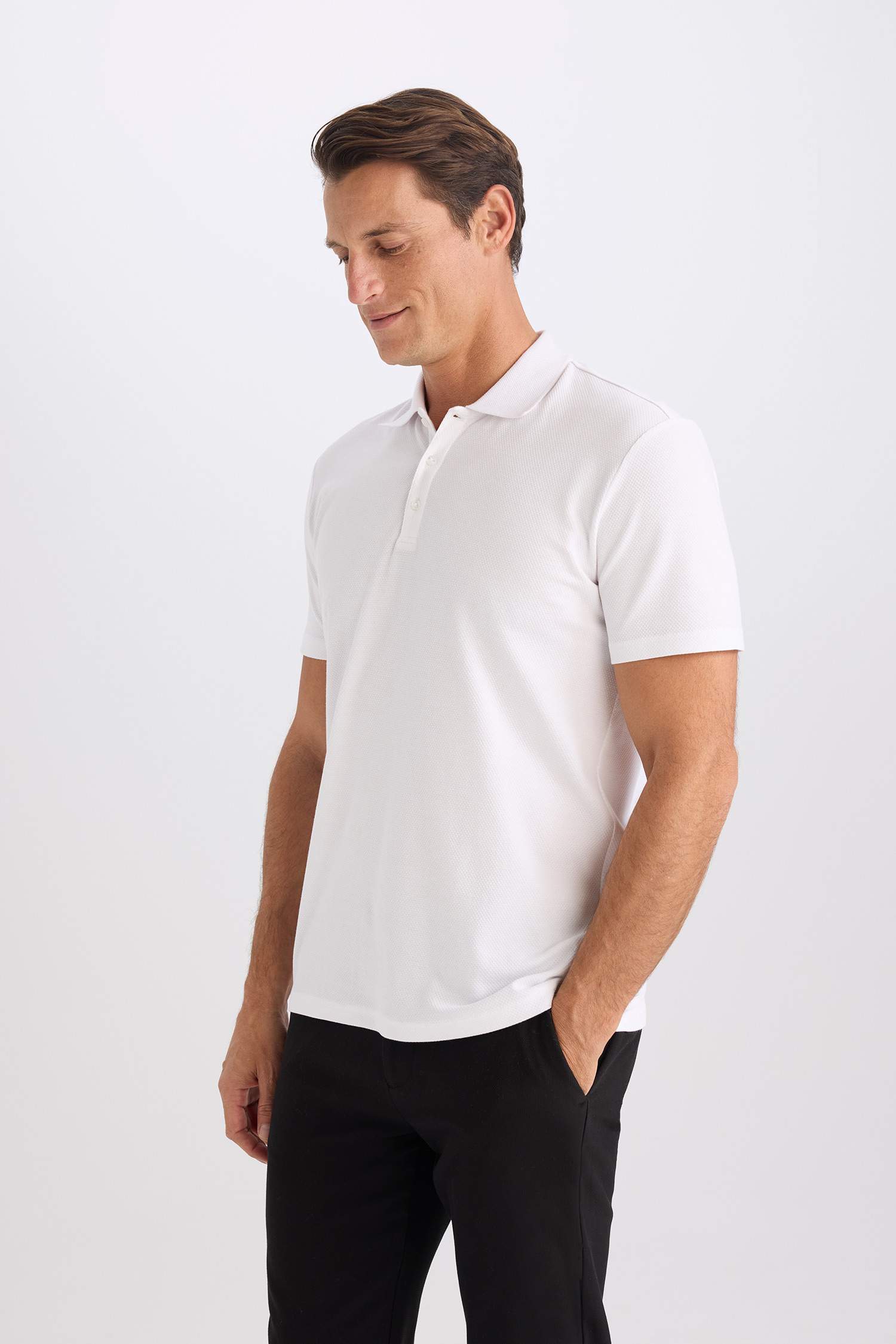 Slim Fit Dar Kesim Polo Yaka Kısa Kollu Pamuklu Basic Düz Tişört