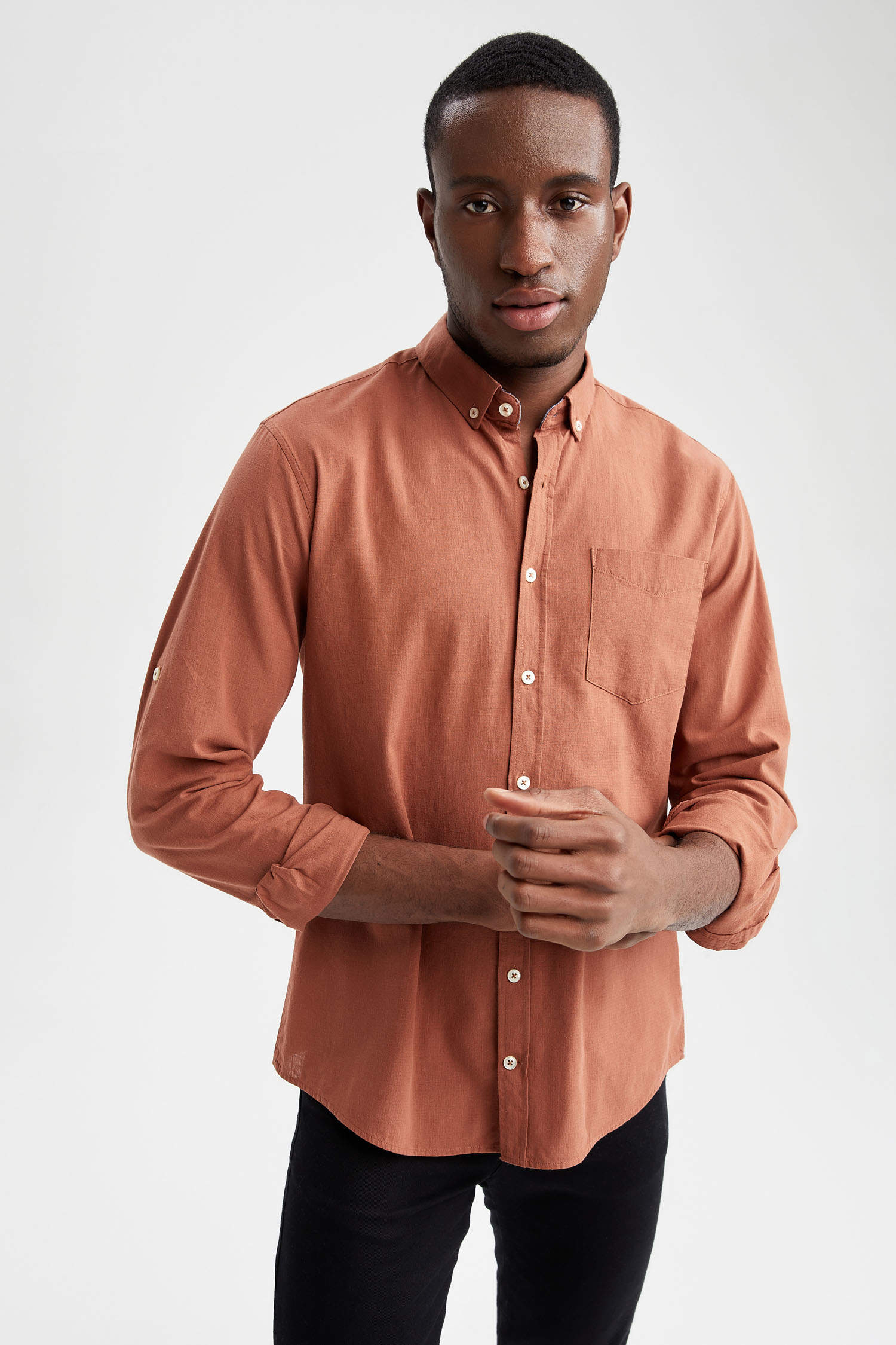 Buy now men's orange slim fit full sleeve shirt