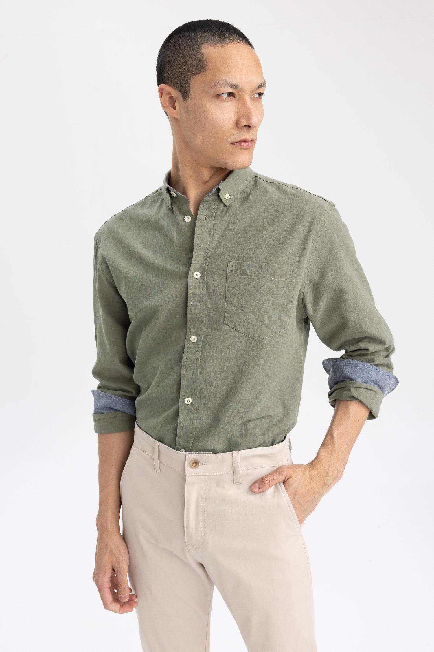 түймелі поло жағасы мақта Ұзын жеңді көйлек