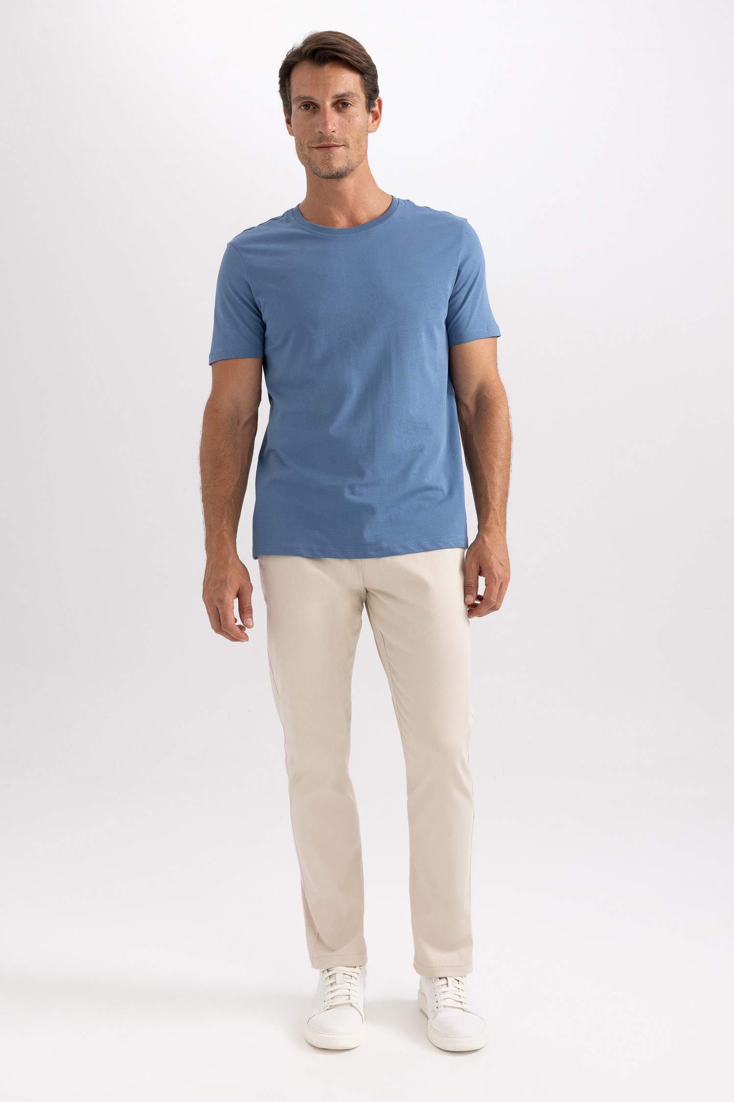 Regular Fit Bisiklet Yaka Basic Düz Kısa Kollu Tişört