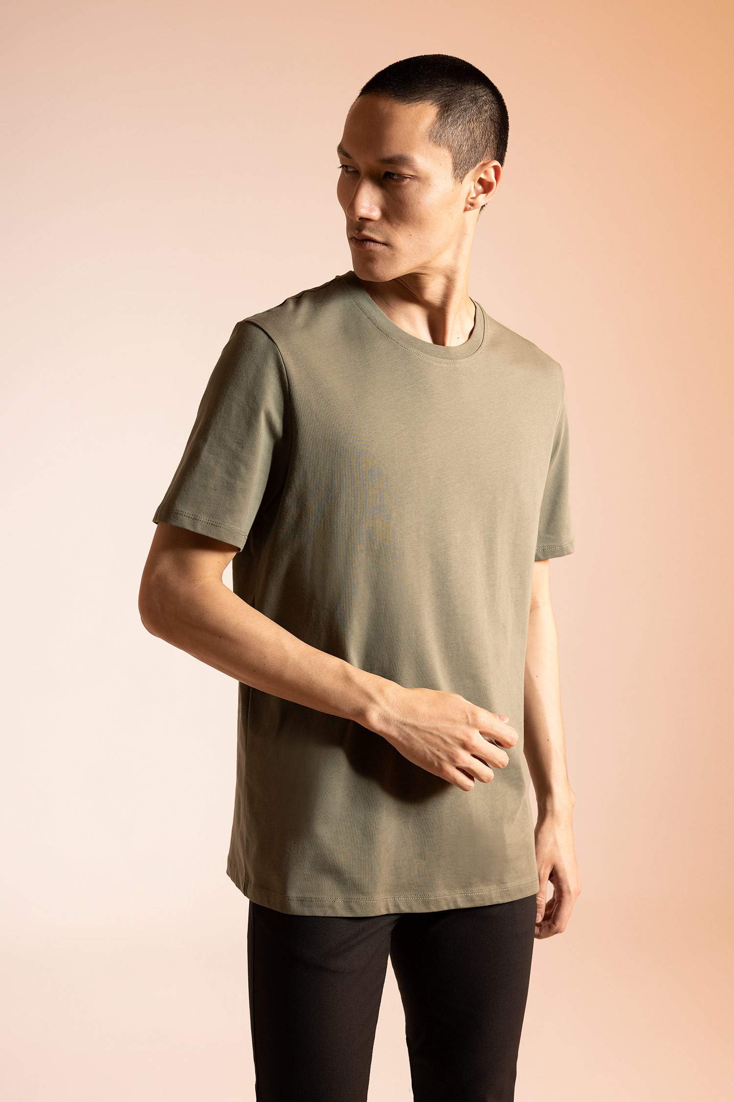 Regular Fit Crew Neck Basic  Cotton T-Shirt