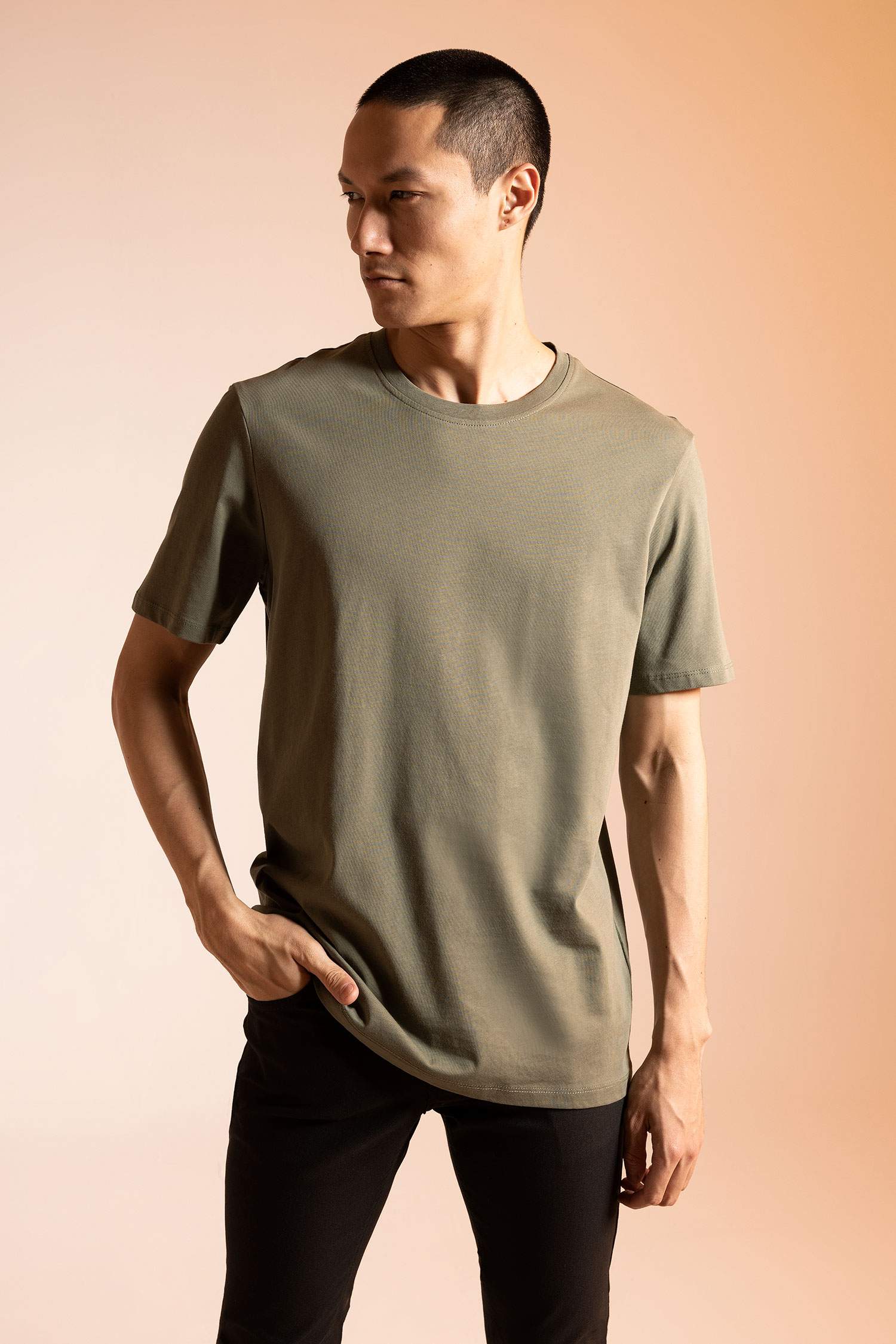 Regular Fit Crew Neck Basic  Cotton T-Shirt