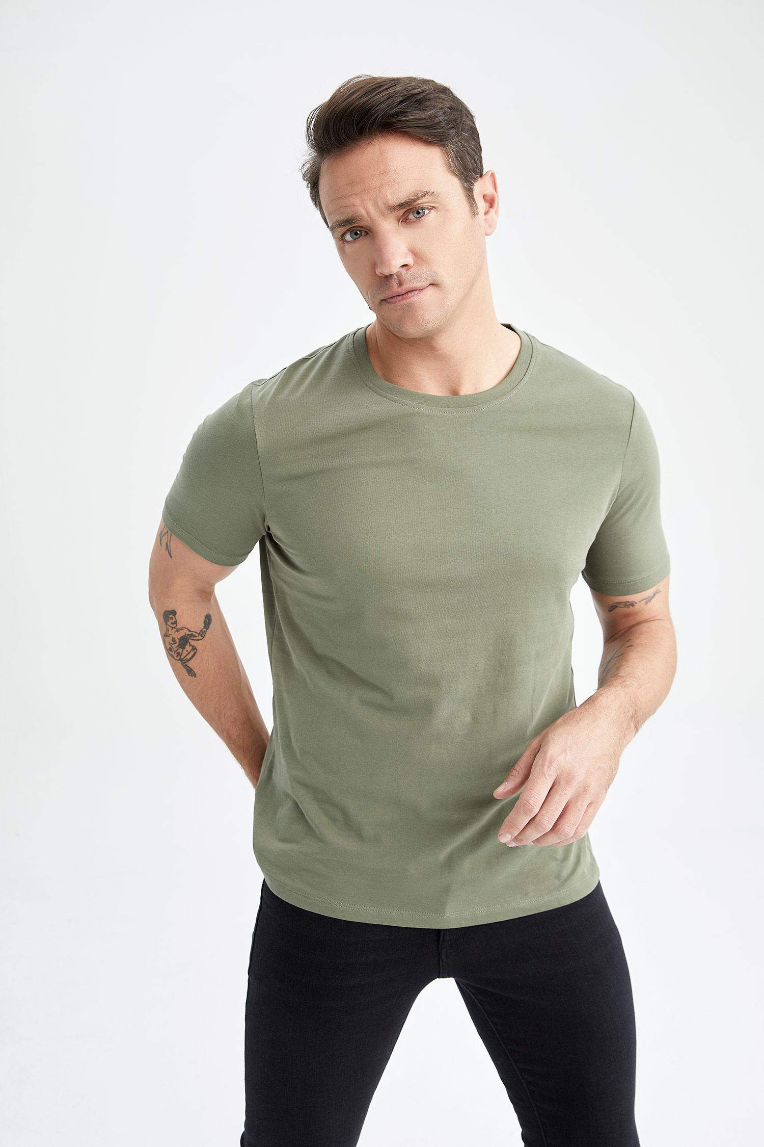 Regular Fit Crew Neck Basic  Cotton T-Shirt