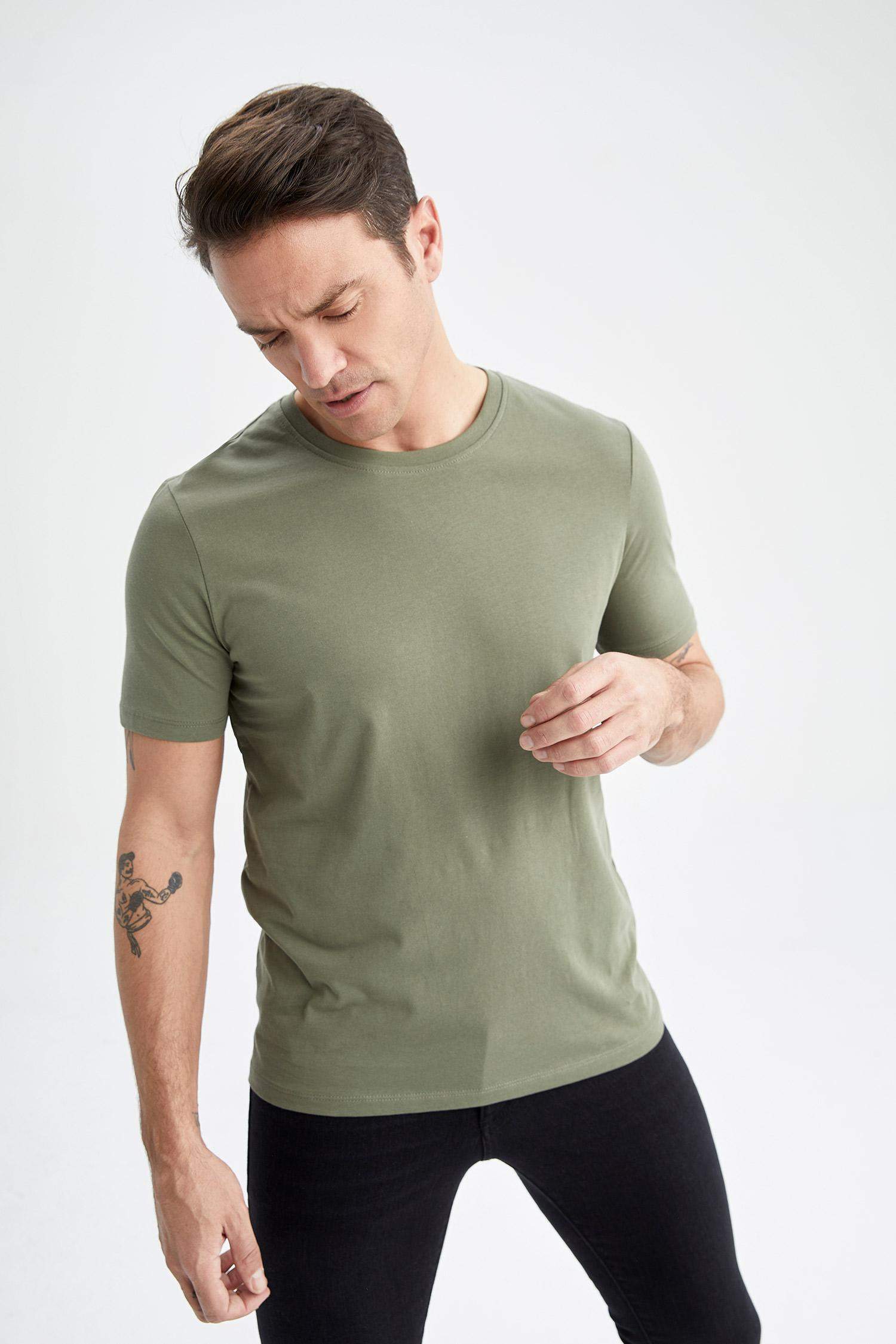 Regular Fit Crew Neck Basic  Cotton T-Shirt