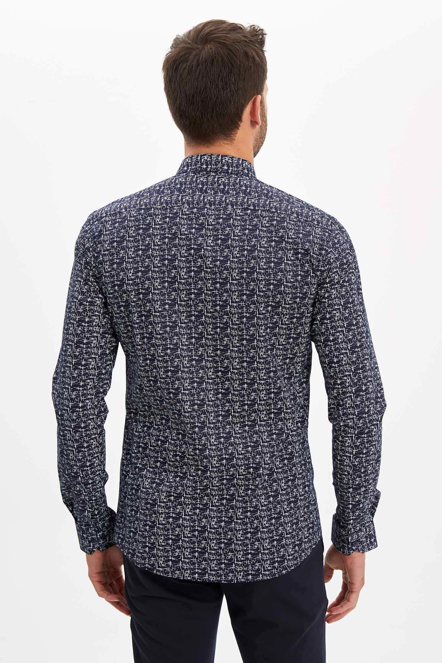 Navy MAN Slim Fit Patterned Long Sleeve Shirt 1157708 DeFacto