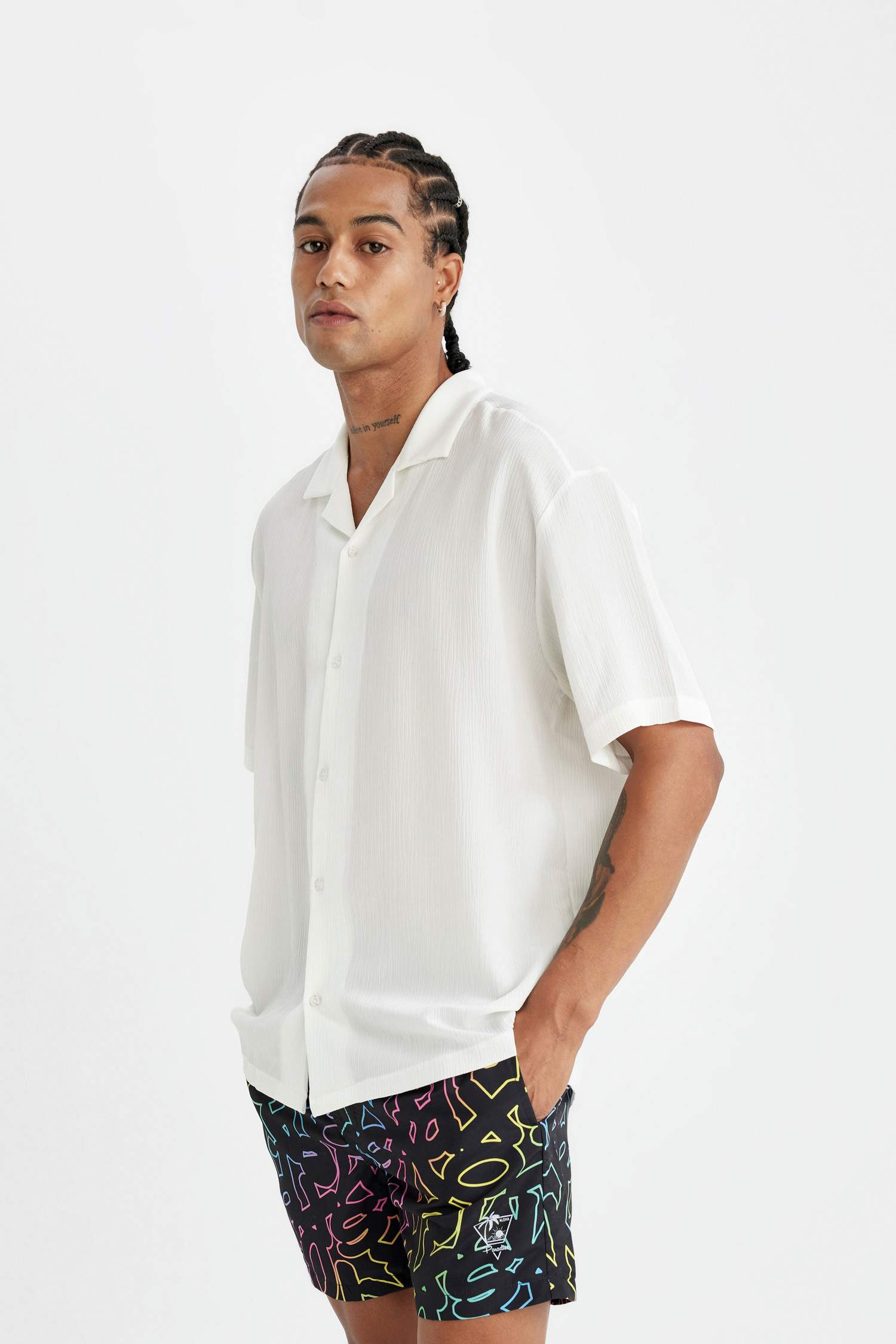 Patterned Short Swim Shorts