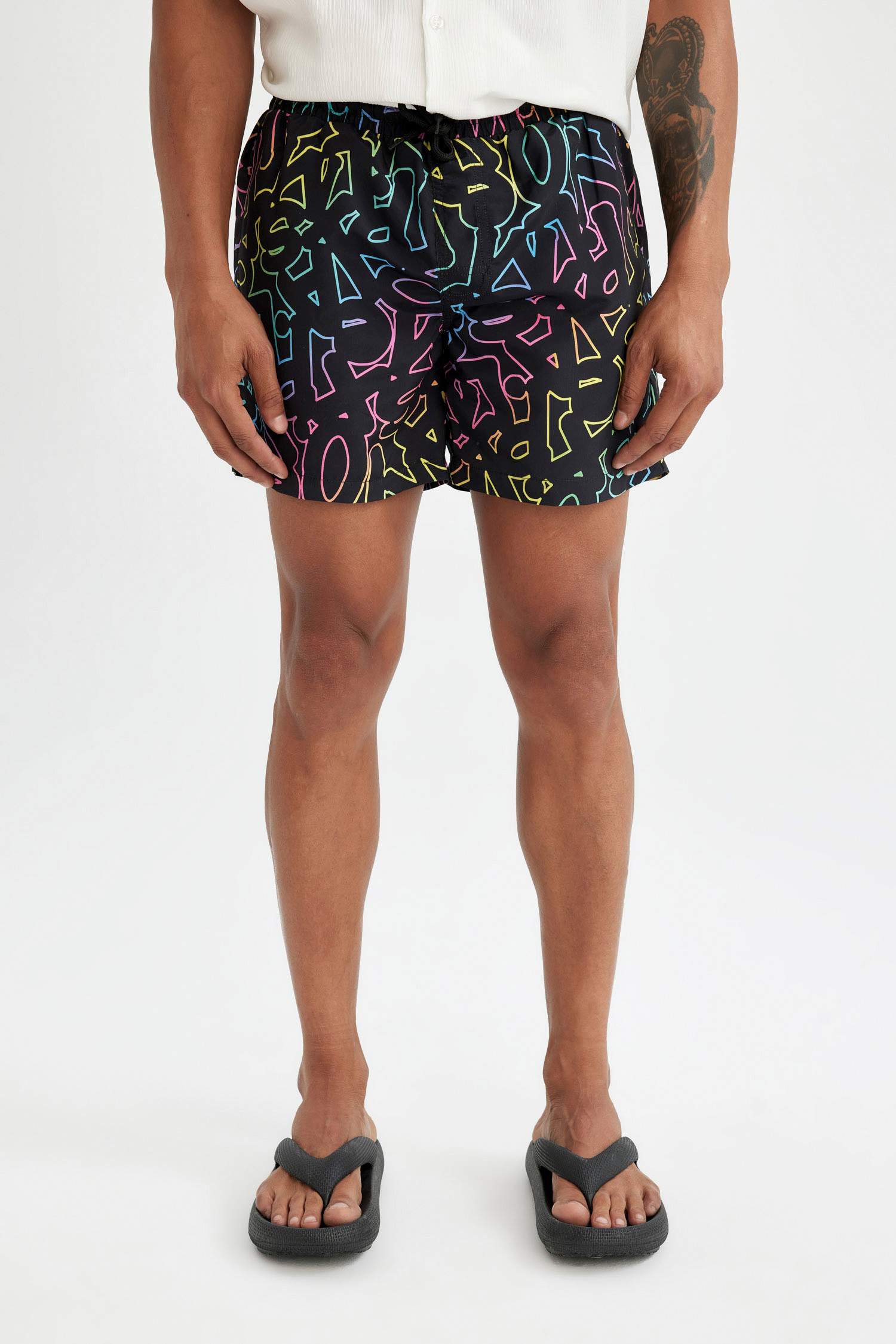 Patterned Short Swim Shorts