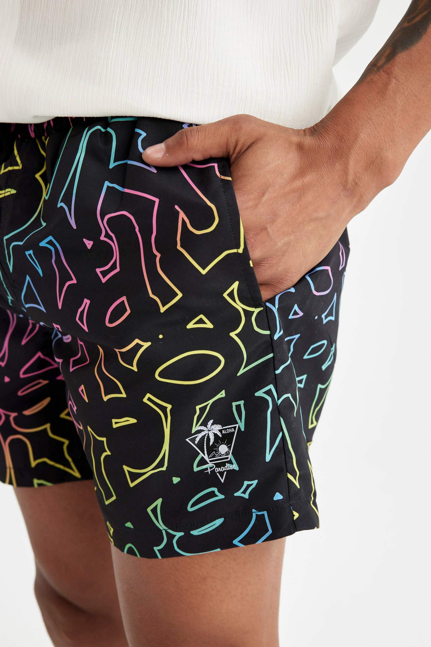 Patterned Short Swim Shorts