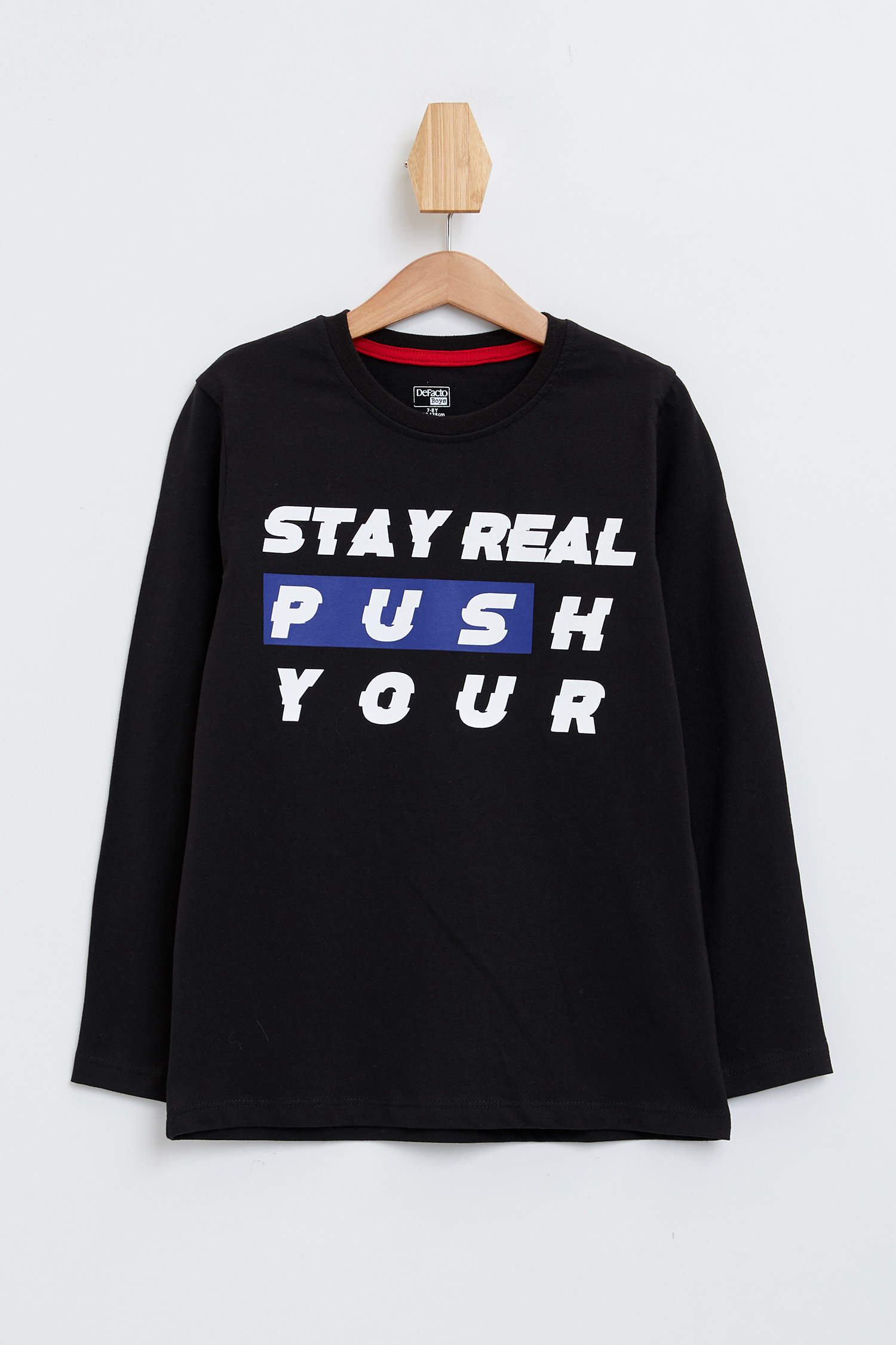 Black BOYS & TEENS Boy Text Printed Long Sleeve Crew Neck T-Shirt ...