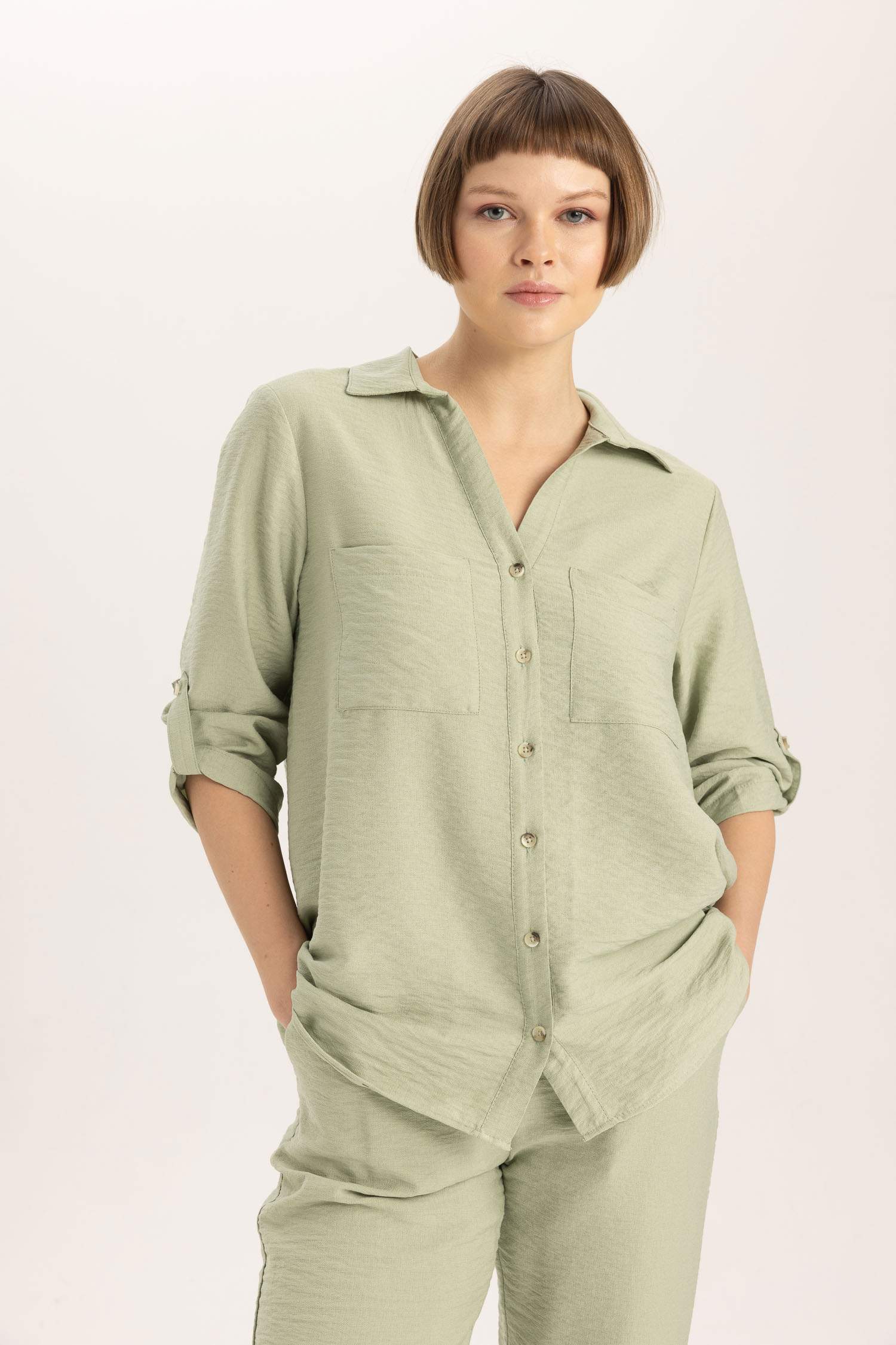 Regular Fit Shirt Collar Long Sleeve Shirt