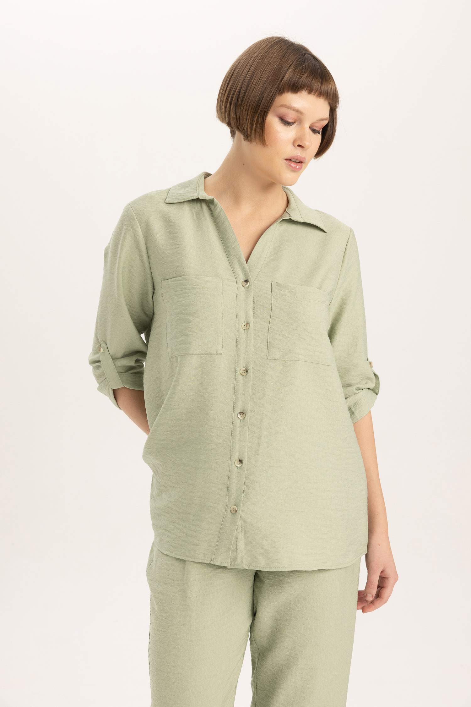 Regular Fit Shirt Collar Long Sleeve Shirt