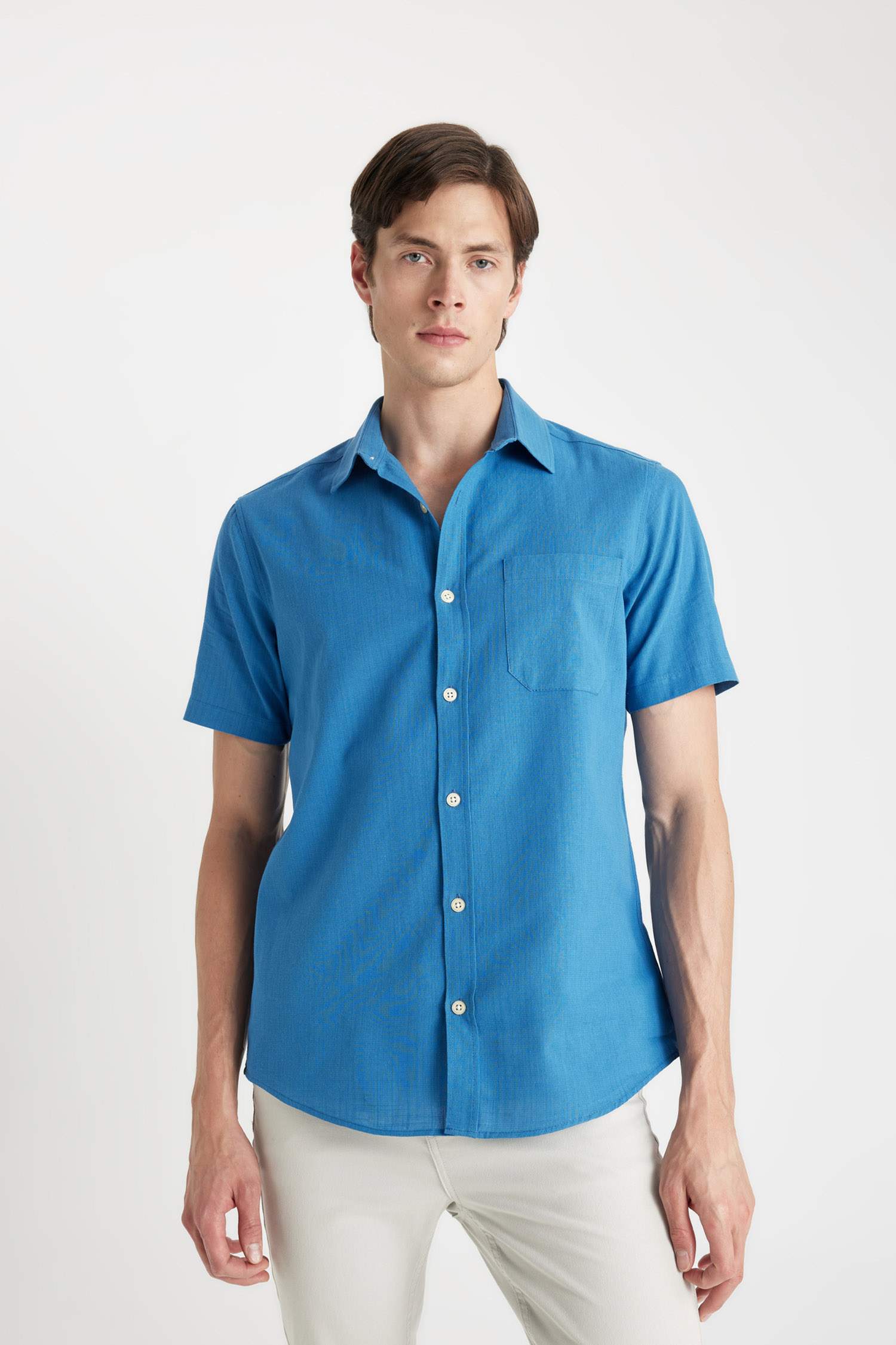 Regular Fit Polo Collar Cotton Short Sleeve Shirt